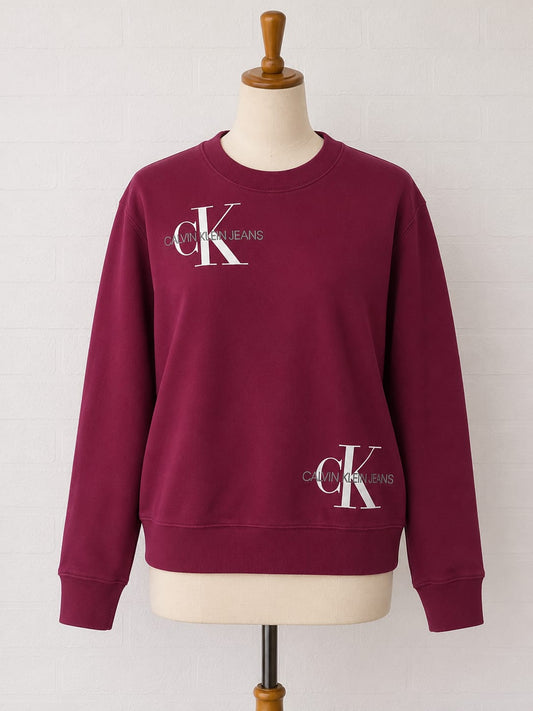 Women's Sweatshirt Calvin Klein Jeans Burgundy Logo Crew Neck Relaxed Fit XS Approx. 20" PTP - Good Condition