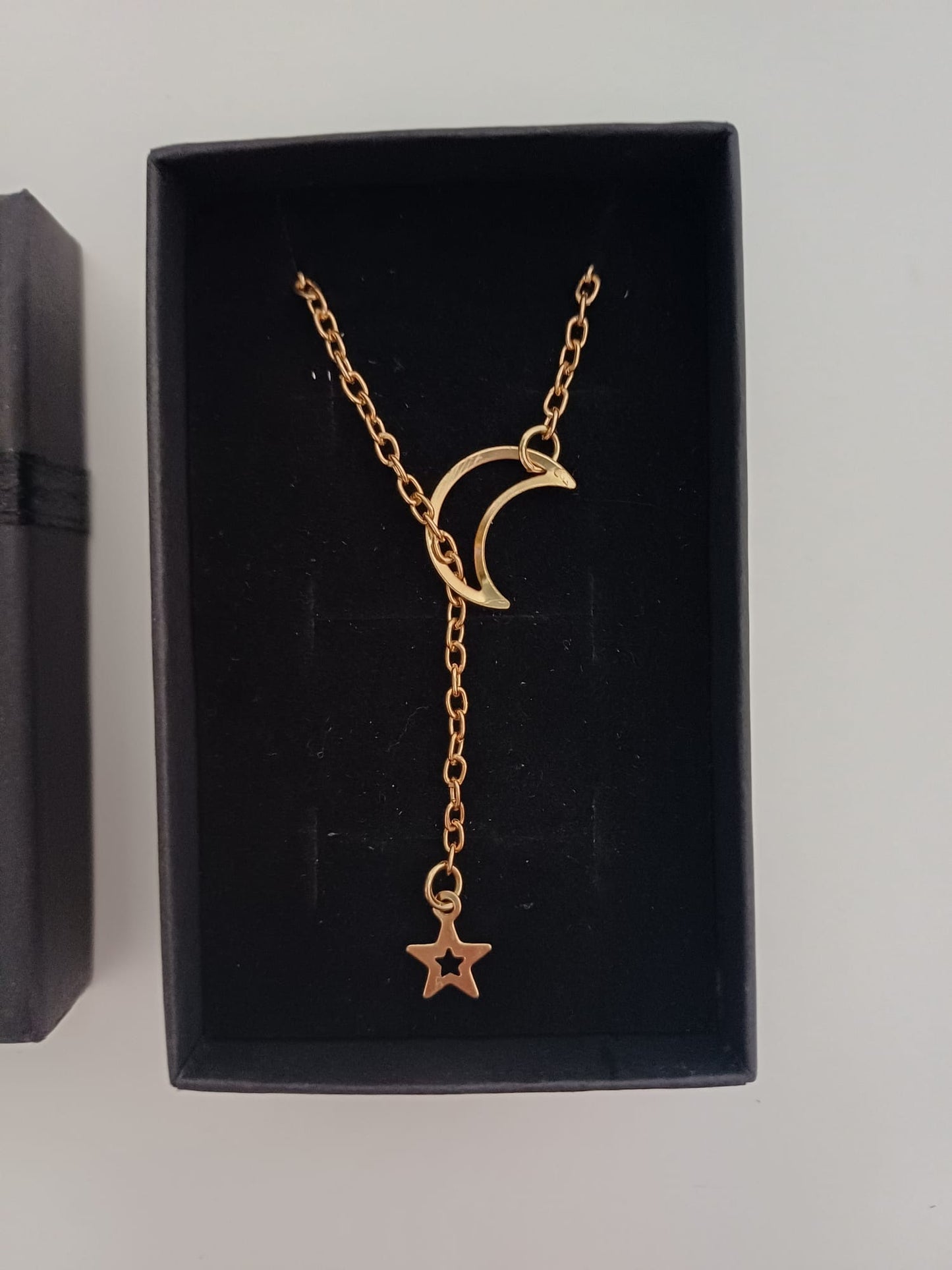 Women's Necklace Gold Tone Crescent Moon & Star Pendant Approx. 55cm - New Condition