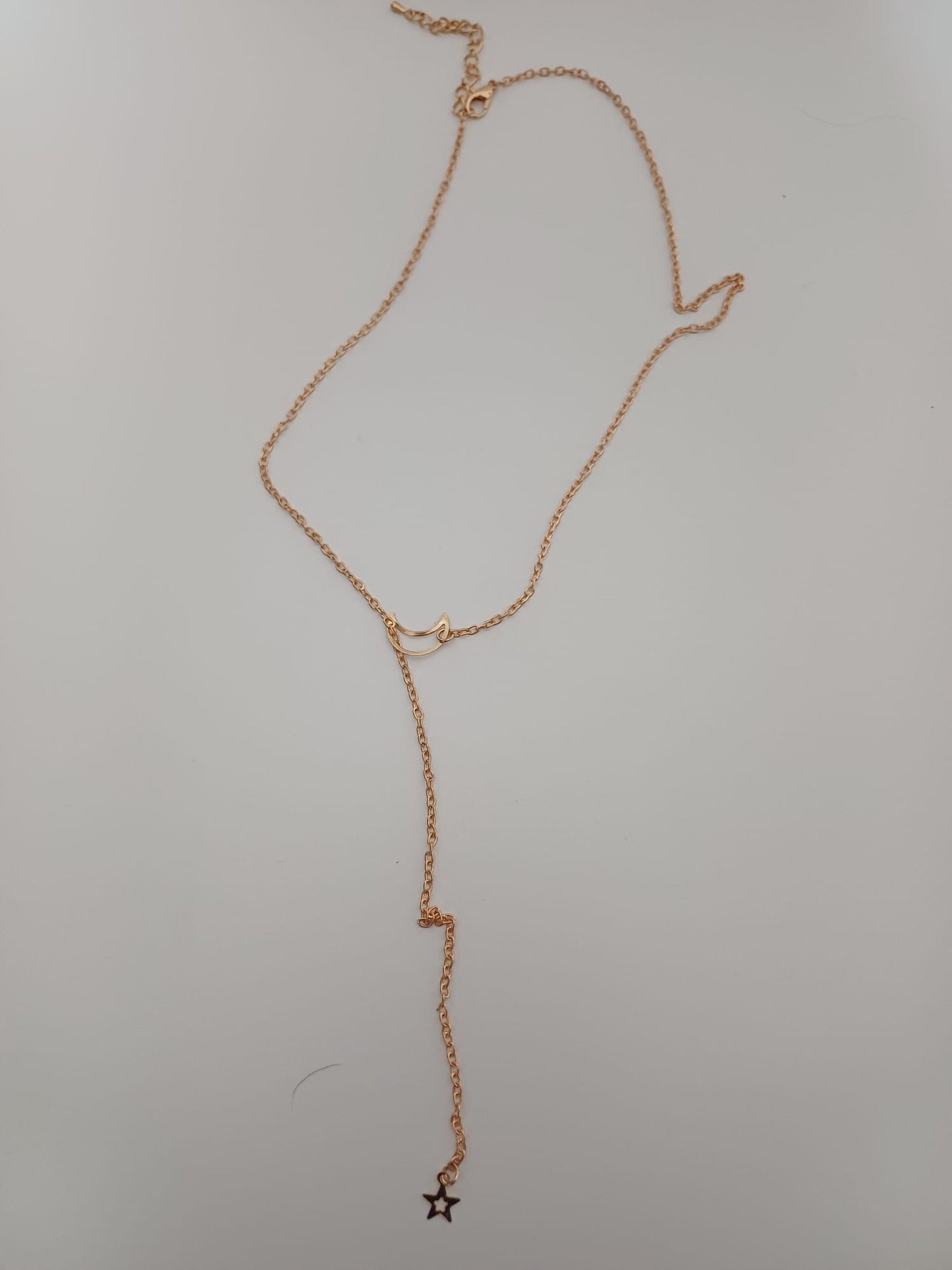 Women's Necklace Gold Tone Crescent Moon & Star Pendant Approx. 55cm - New Condition