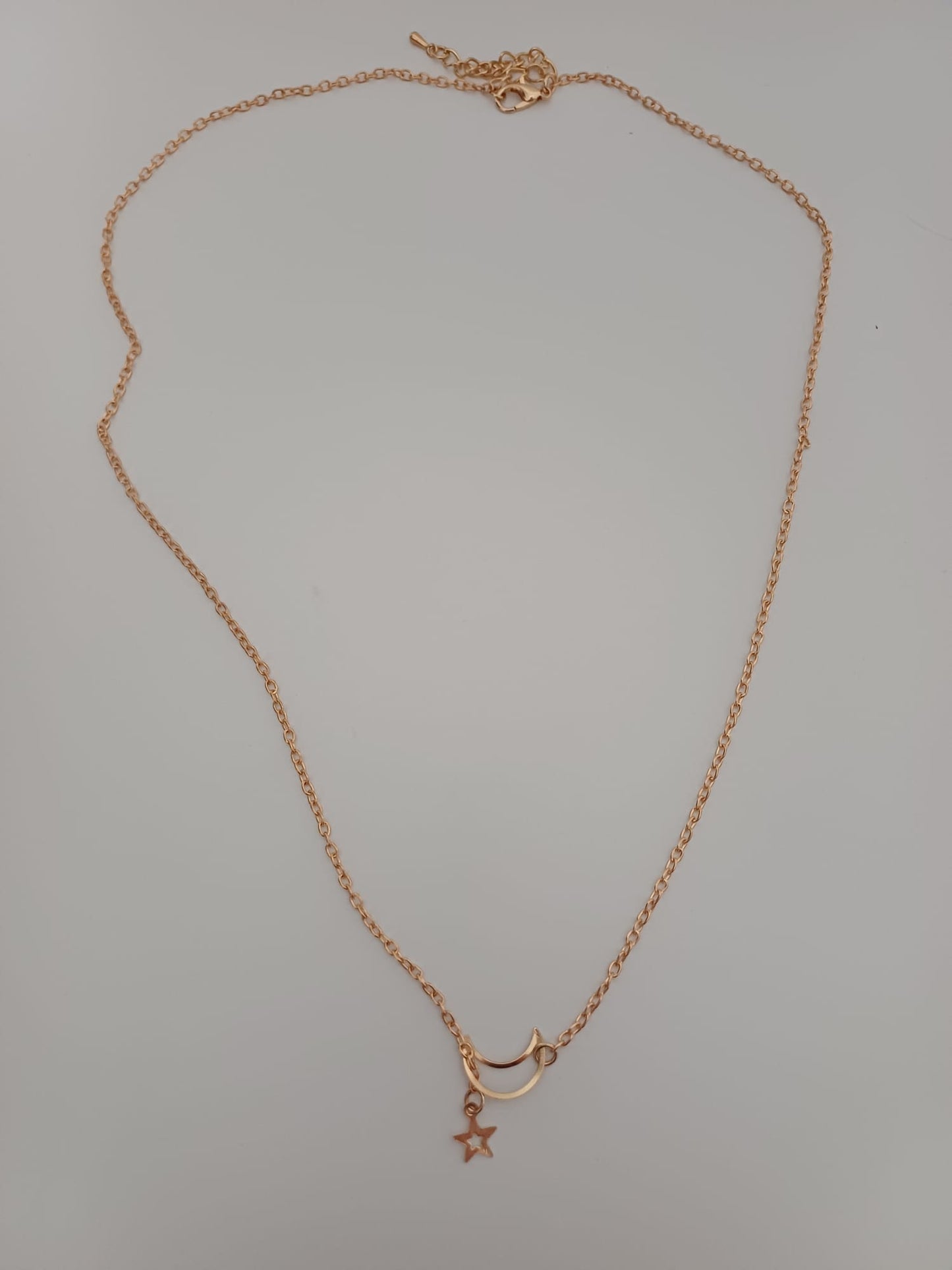 Women's Necklace Gold Tone Crescent Moon & Star Pendant Approx. 55cm - New Condition