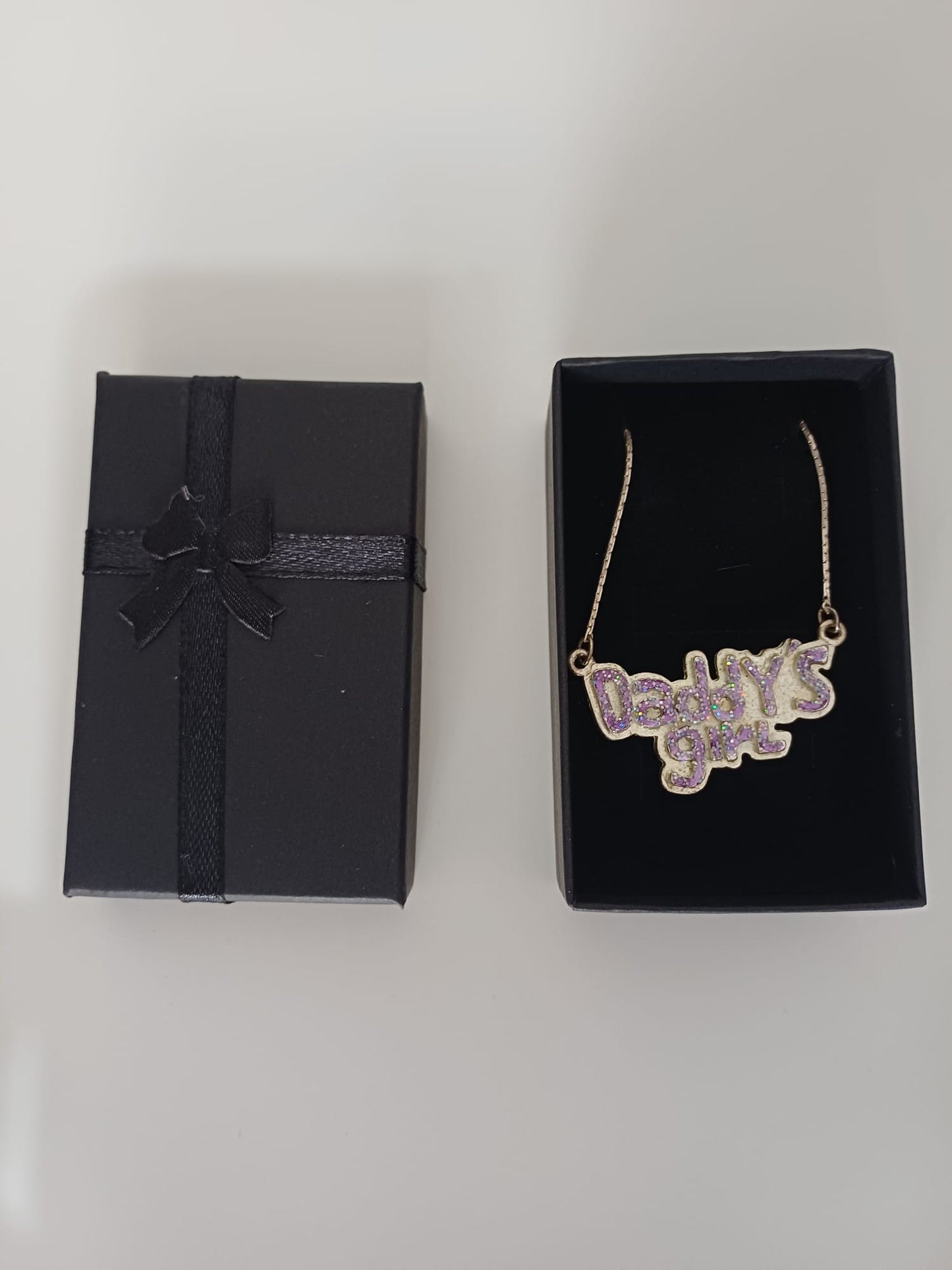 Women's Necklace Silver Tone Daddy's Girl Glitter Pendant Purple Approx. 38.5cm - Very Good Condition