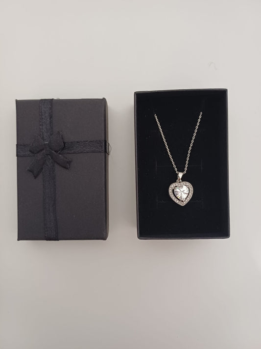 Women's Silver Tone Heart Crystal Pendant Necklace Sparkling Halo Surround Nickel Free with Gift Box - New