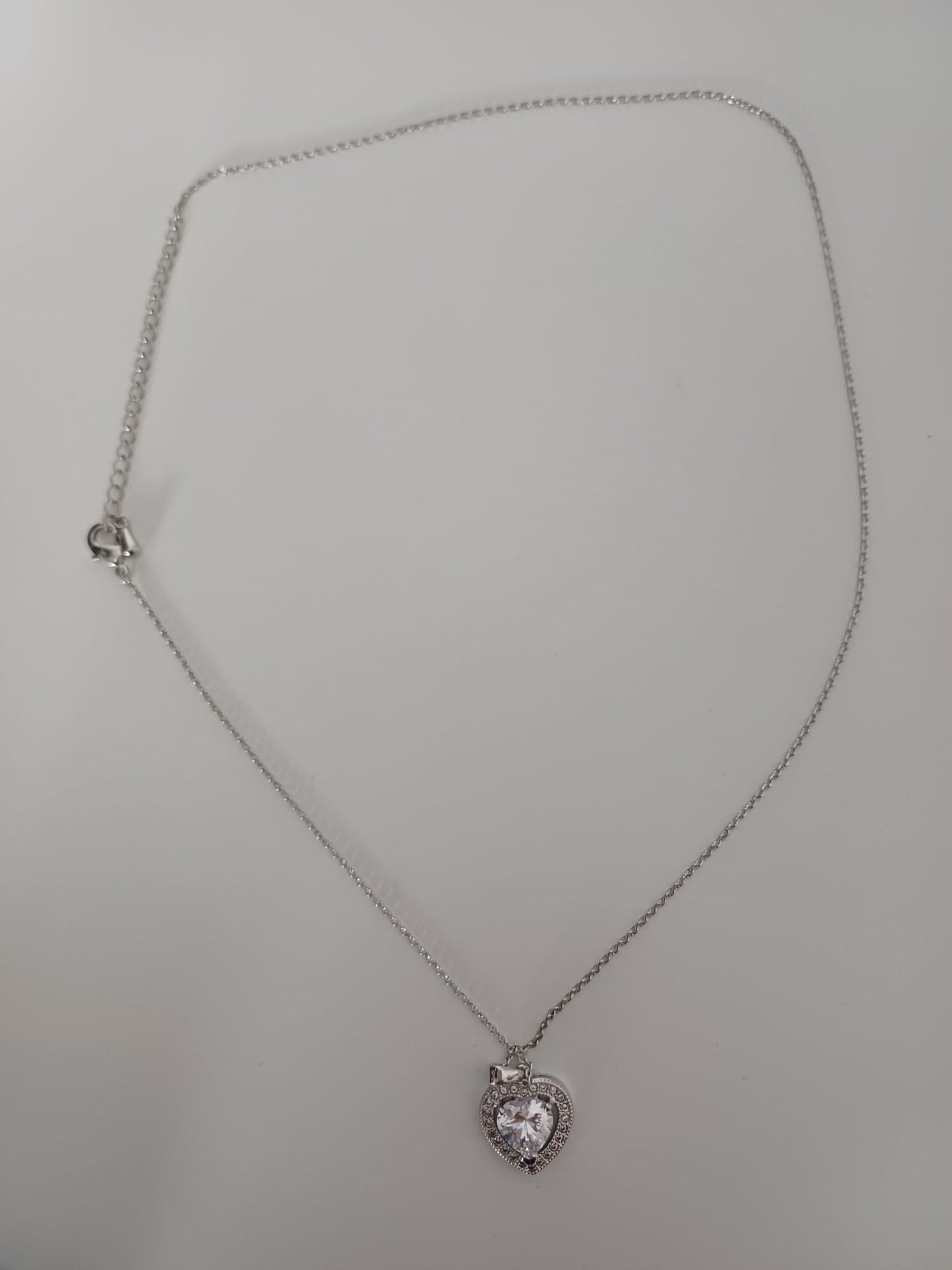 Silver Tone Heart Crystal Pendant Necklace Sparkling Halo Surround Nickel Free with Gift Box - New