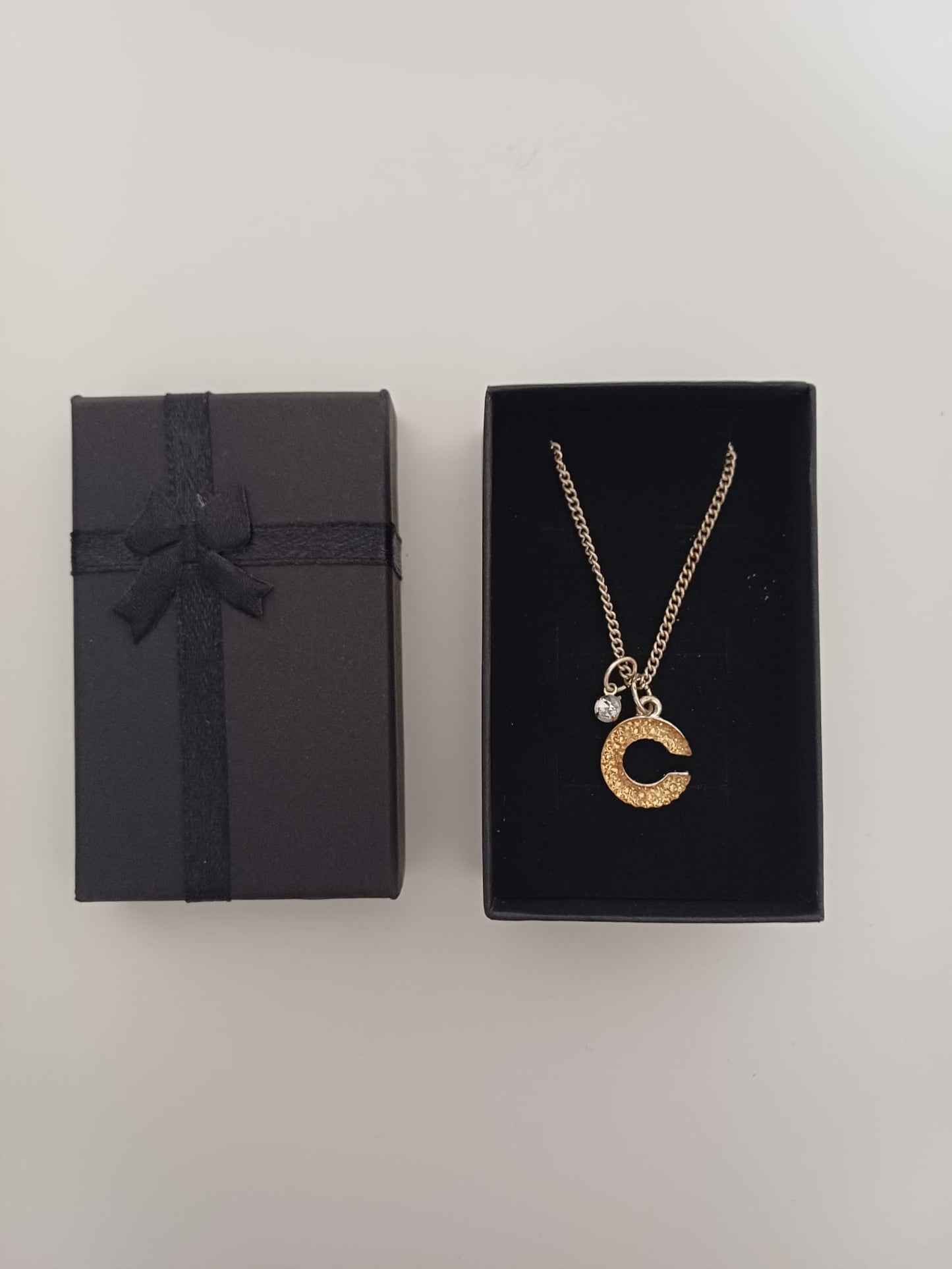 Women's Necklace Rose Gold Tone Initial C Pendant Crystal Charm Adjustable Gift Box Approx. 47.5cm - Very Good Condition