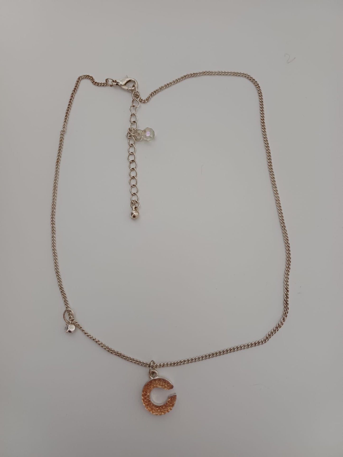 Women's Necklace Rose Gold Tone Initial C Pendant Crystal Charm Adjustable Gift Box Approx. 47.5cm - Very Good Condition