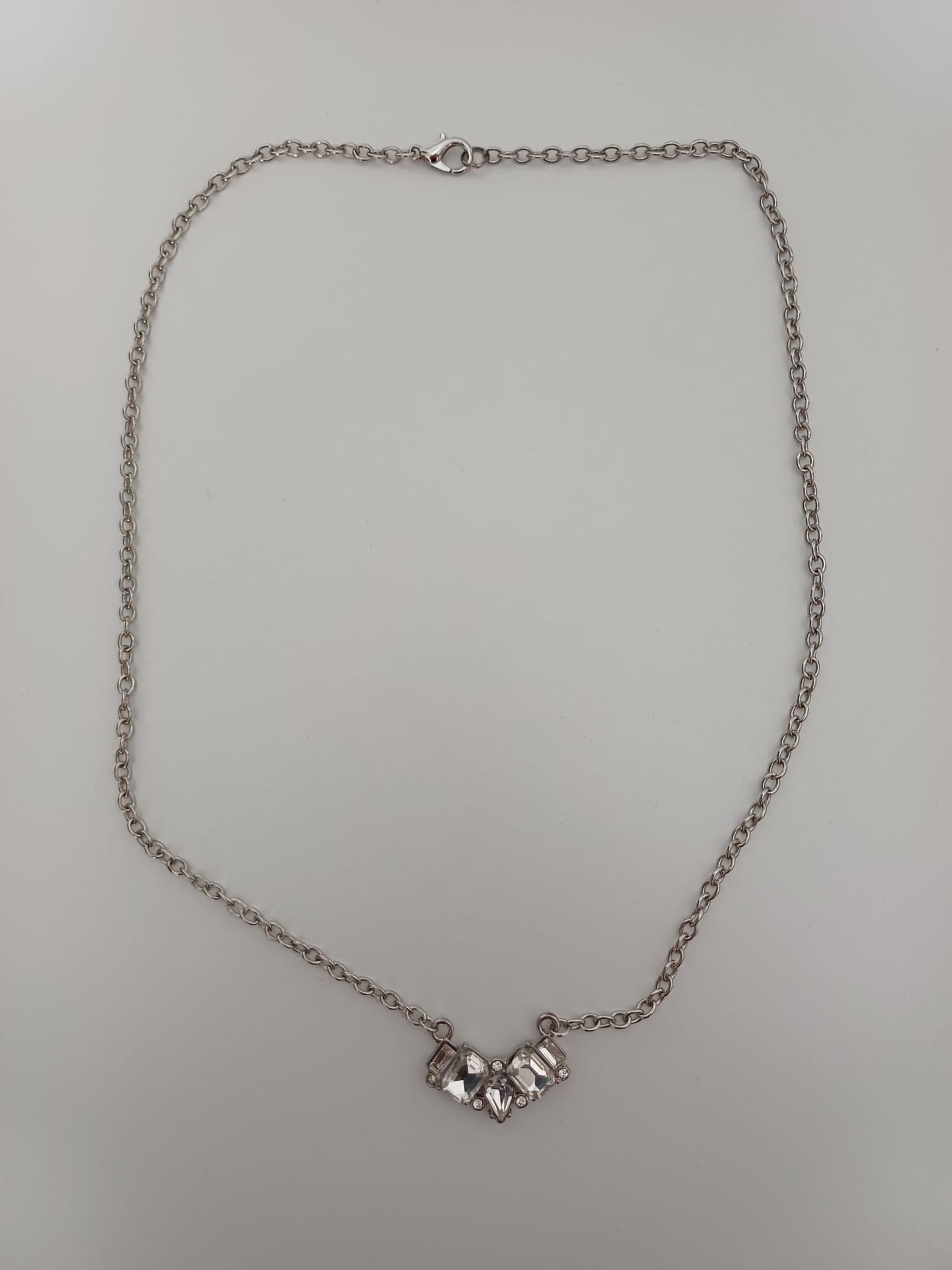 Women's Necklace Silver Tone Clear Crystal Statement Gift Box Approx. 48cm - Very Good Condition