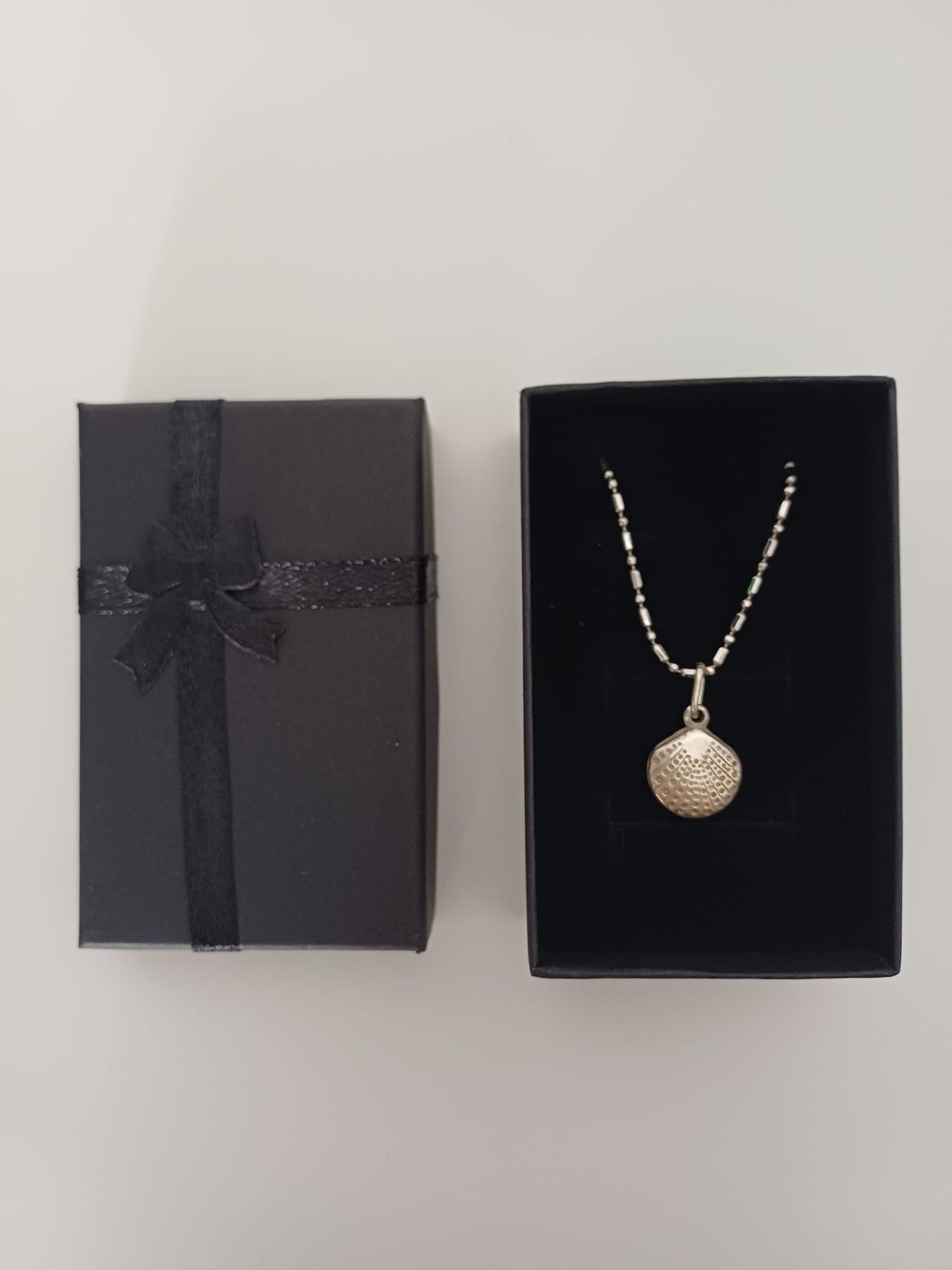 Silver Tone Textured Shell Shape Pendant Necklace with Gift Box - Good Condition