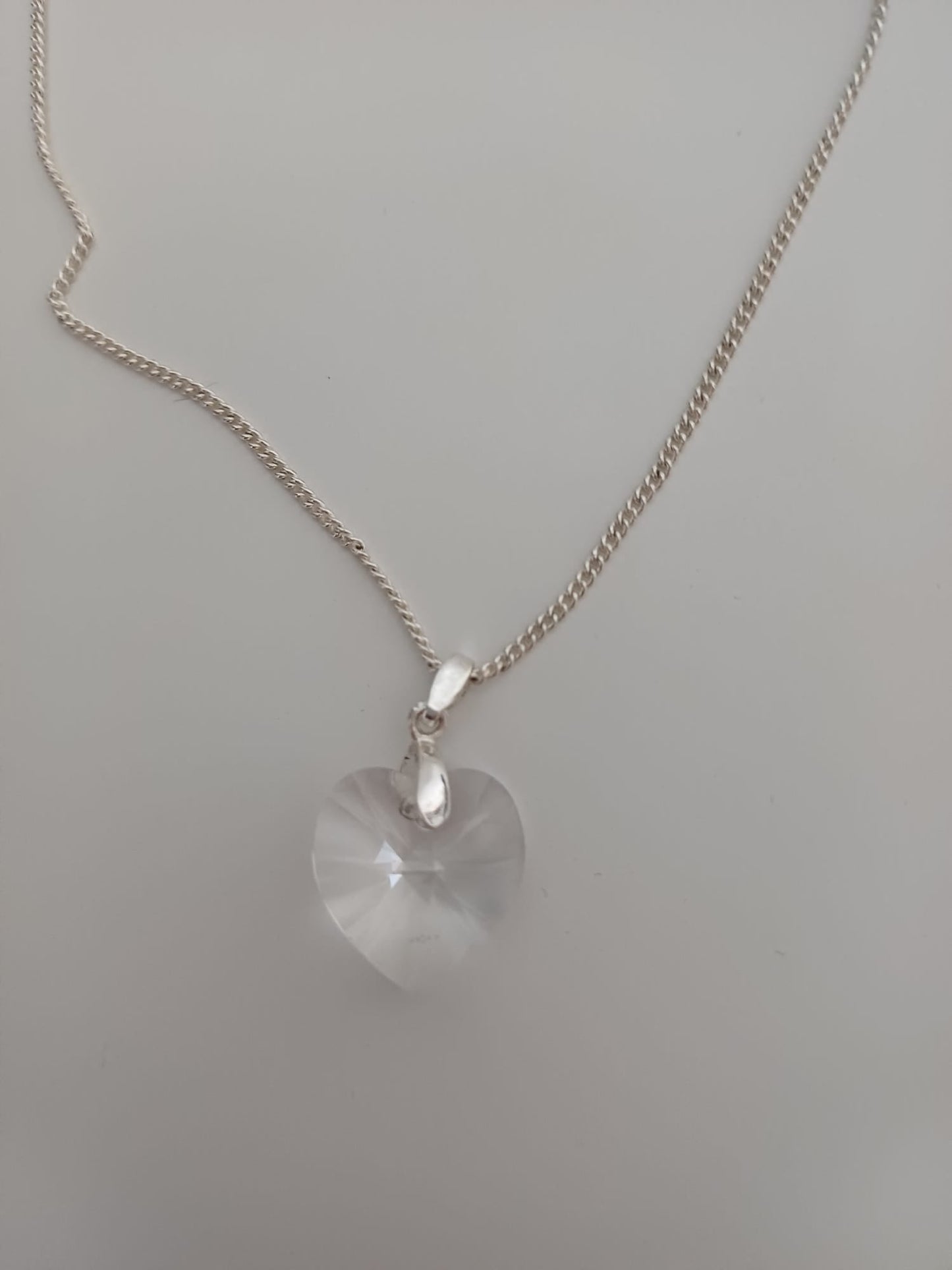 Women's Silver Tone Heart Crystal Pendant Necklace 49cm - Very Good Condition