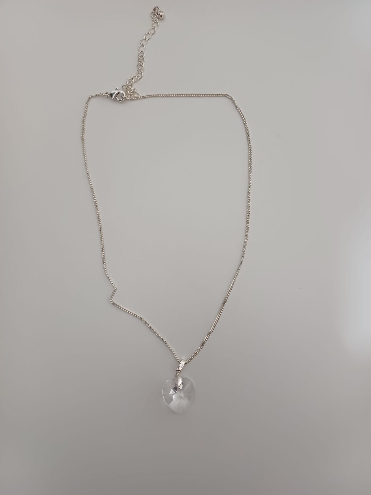 Women's Silver Tone Heart Crystal Pendant Necklace 49cm - Very Good Condition