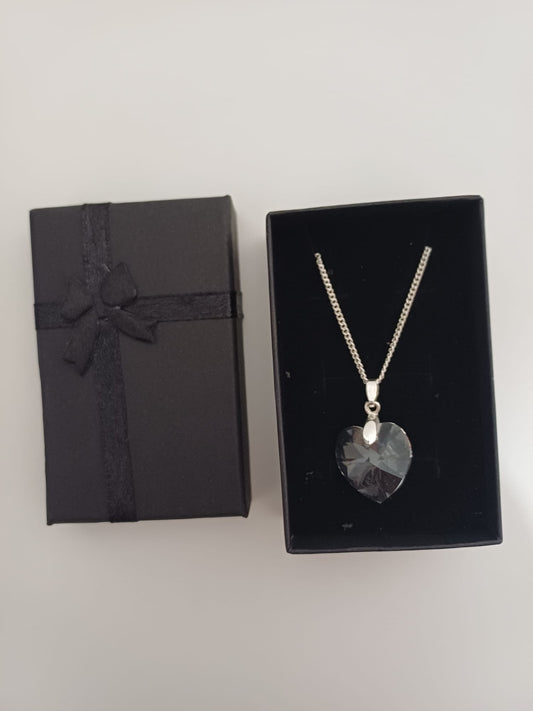 Women's Silver Tone Heart Crystal Pendant Necklace 49cm - Very Good Condition