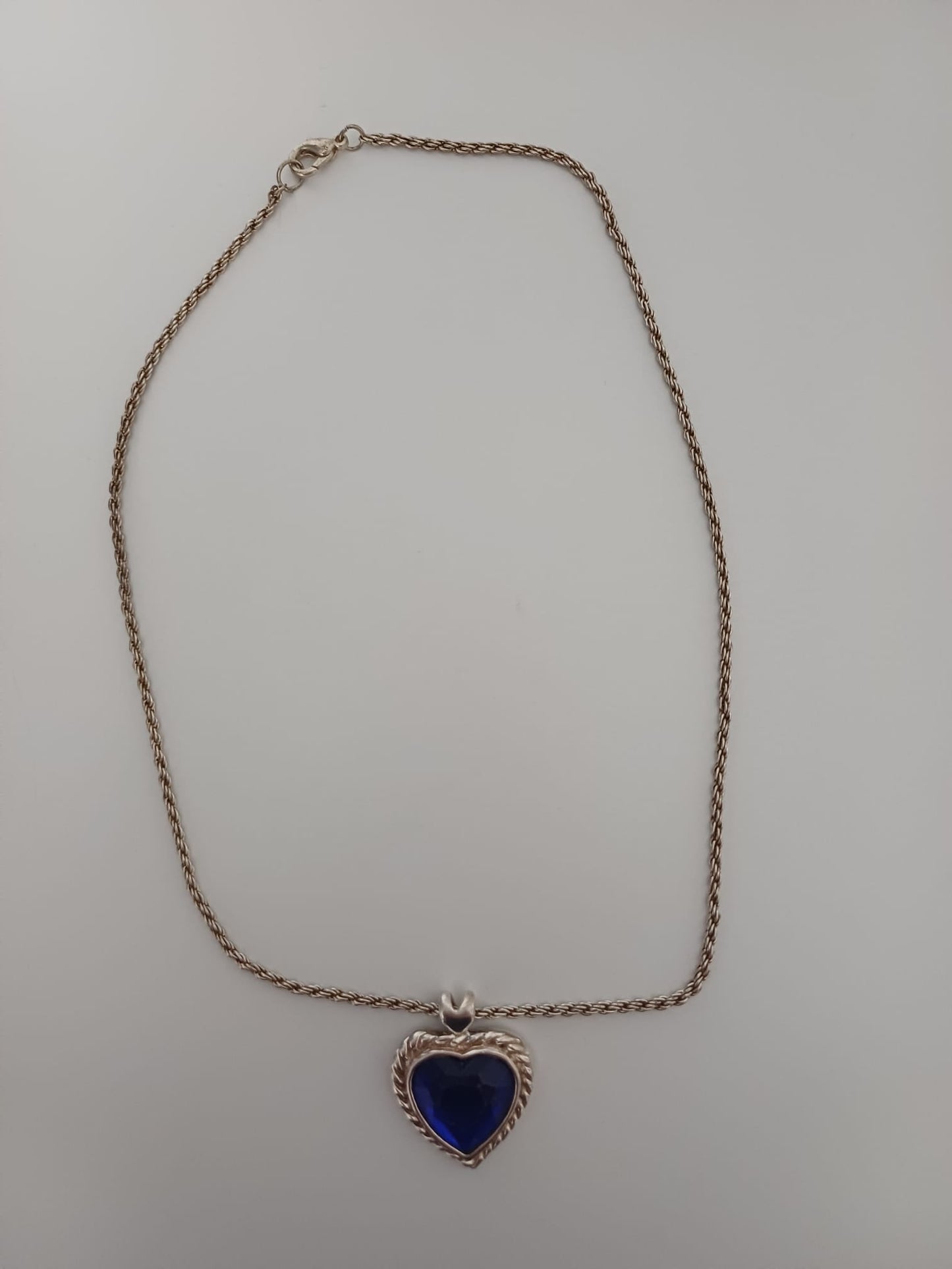 Women's Necklace Silver Tone Blue Faceted Heart Pendant Gift Box Approx. 46cm - New
