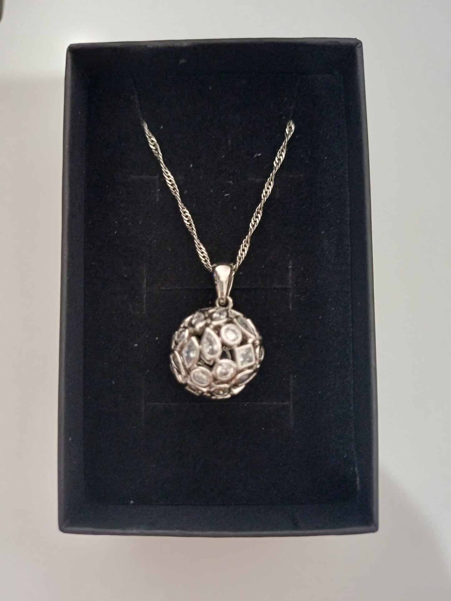 Women's Silver Tone Crystal Ball Pendant Necklace 46cm - Very Good Condition