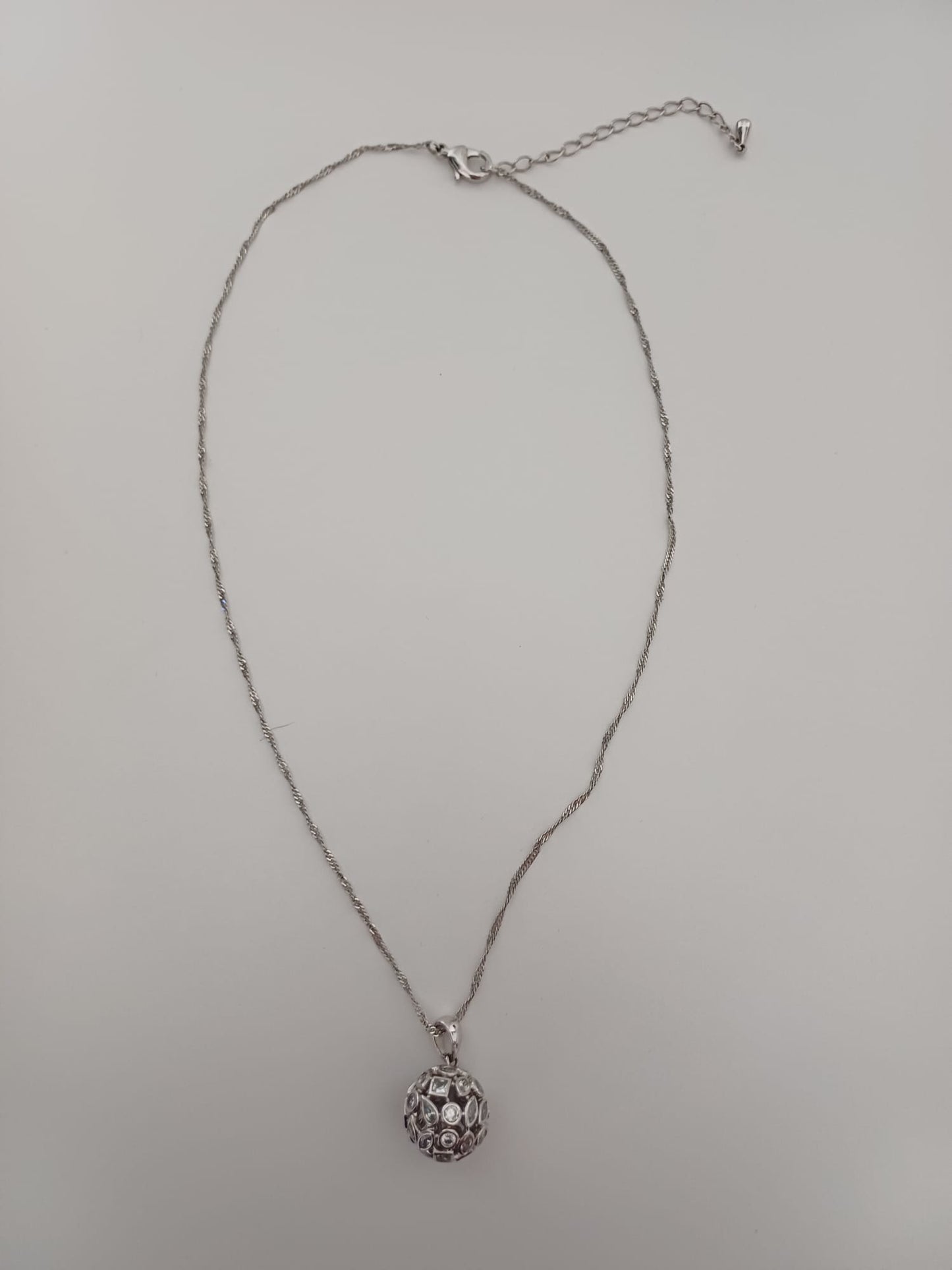 Women's Silver Tone Crystal Ball Pendant Necklace 46cm - Very Good Condition