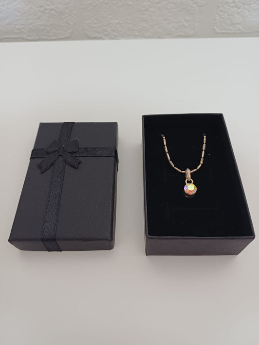 Women's Silver Tone Elegant Necklace Aurora Borealis Crystal Pendant 40.5cm - Good Condition