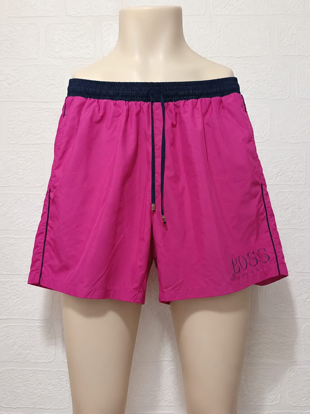 Men's Swim Shorts Hugo Boss Pink Navy Waistband XL Approx. 18" Length - Very Good Condition