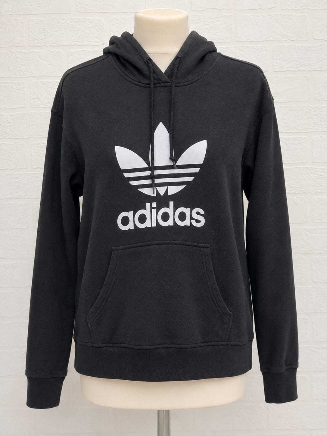 Women's Hoodie Adidas Originals Black Trefoil Logo Medium Approx. 19" PTP - Very Good Condition