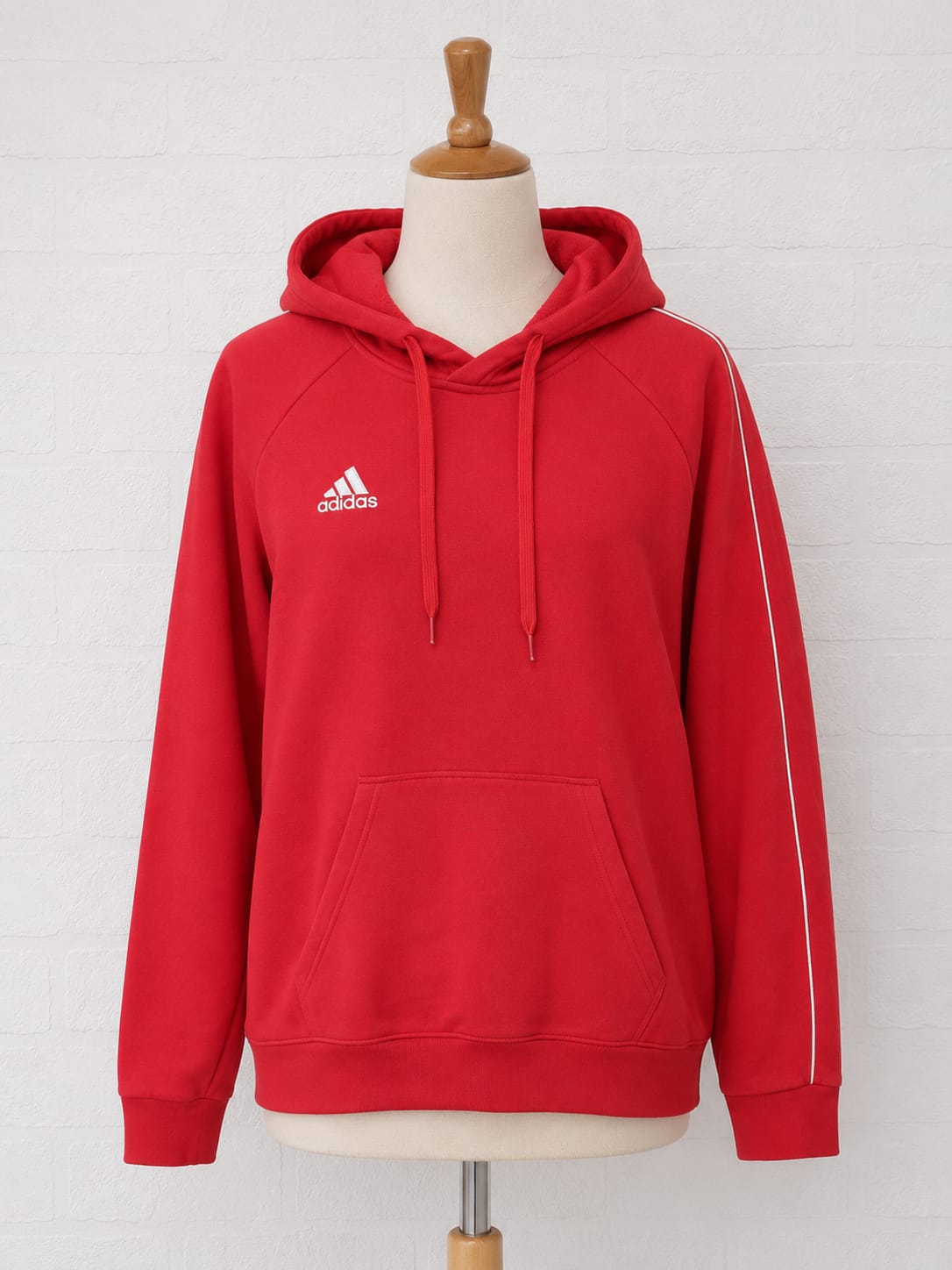 Men's/Women's Pullover Hoodie Adidas Red Embroidered Logo Drawstring Hood Kangaroo Pocket Medium Approx. 22" PTP - Very Good Condition