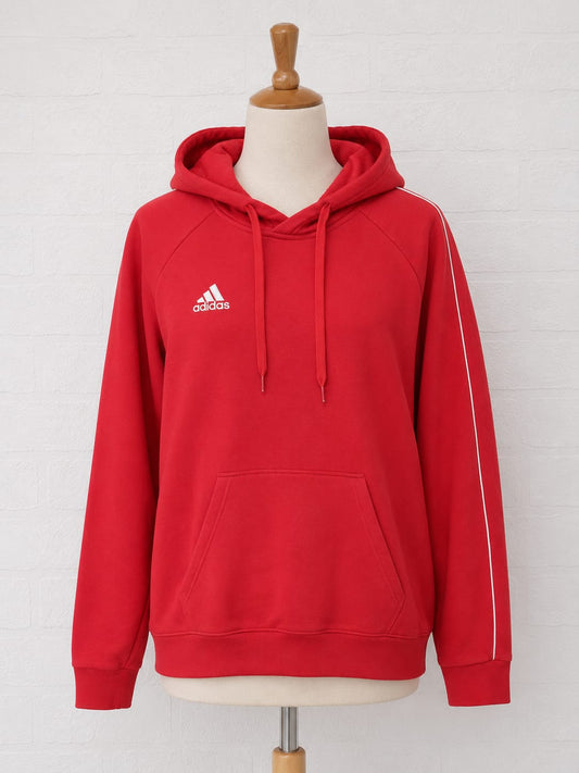 Men's/Women's Pullover Hoodie Adidas Red Embroidered Logo Drawstring Hood Kangaroo Pocket Medium Approx. 22" PTP - Very Good Condition