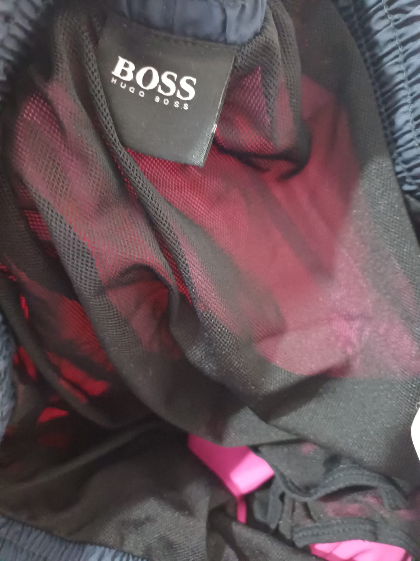 Men's Swim Shorts Hugo Boss Pink Navy Waistband XL Approx. 18" Length - Very Good Condition