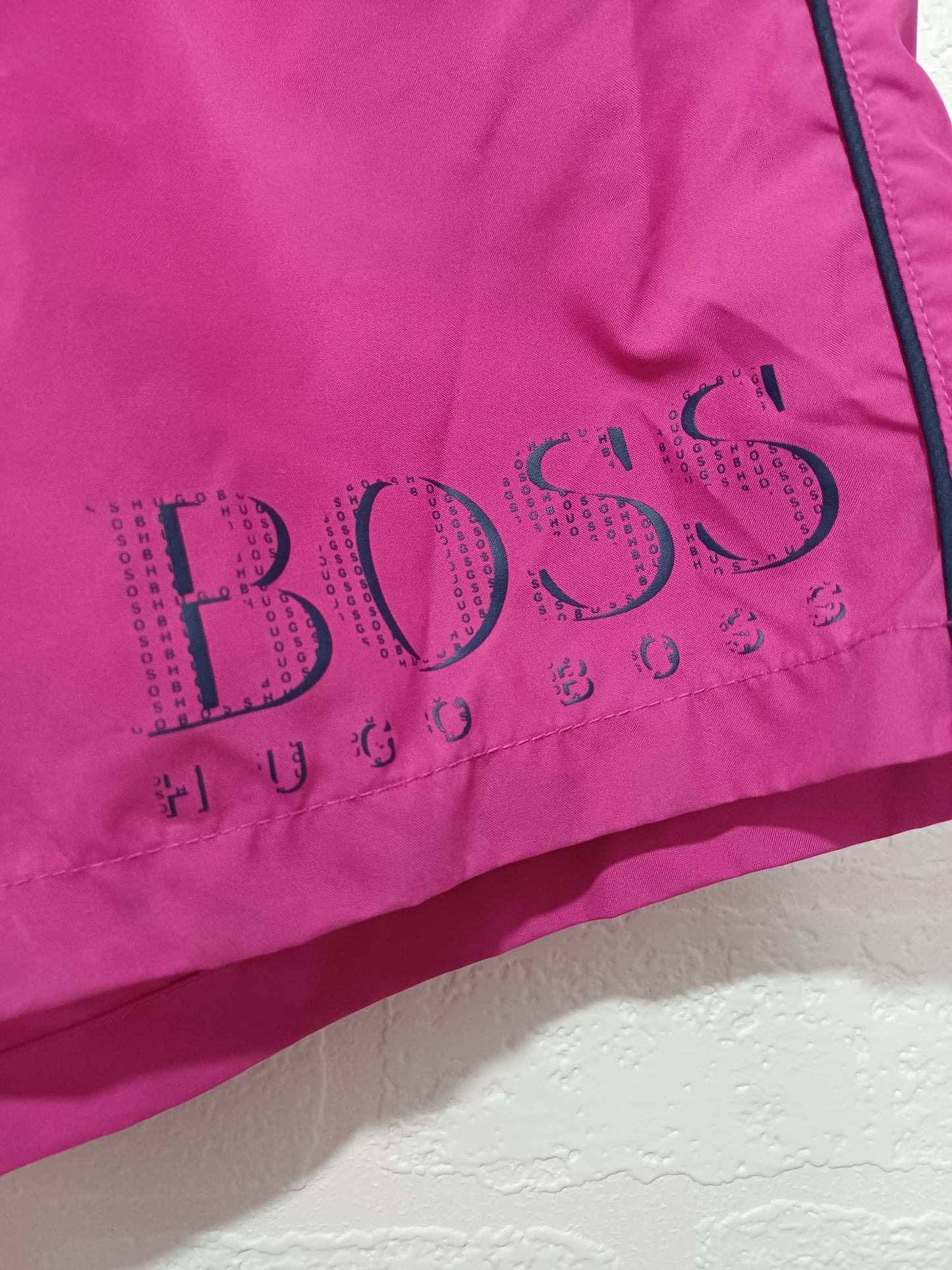 Men's Swim Shorts Hugo Boss Pink Navy Waistband XL Approx. 18" Length - Very Good Condition