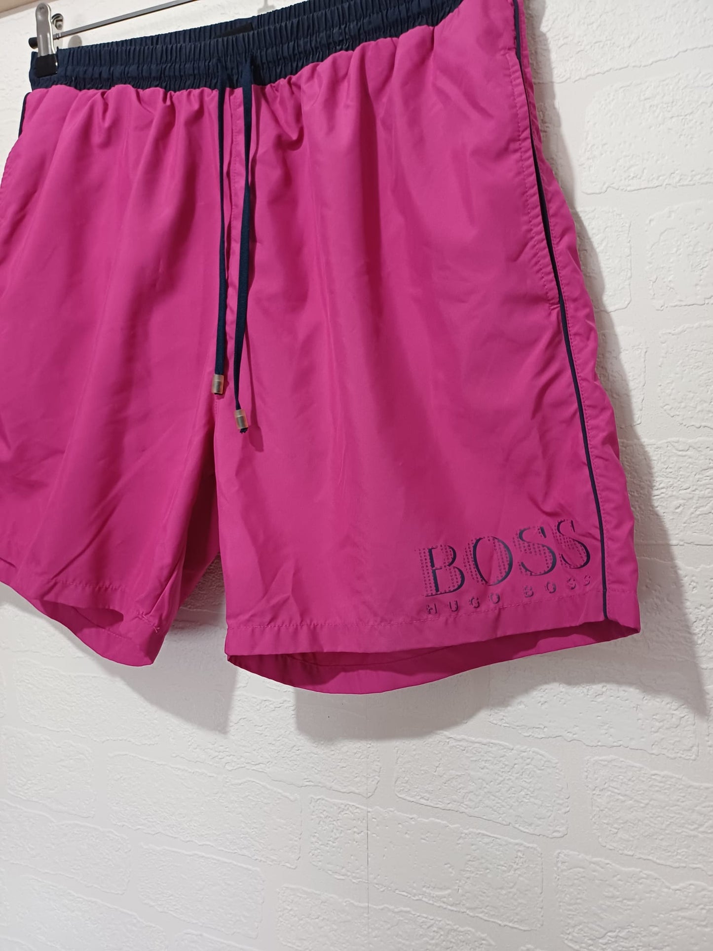 Men's Swim Shorts Hugo Boss Pink Navy Waistband XL Approx. 18" Length - Very Good Condition