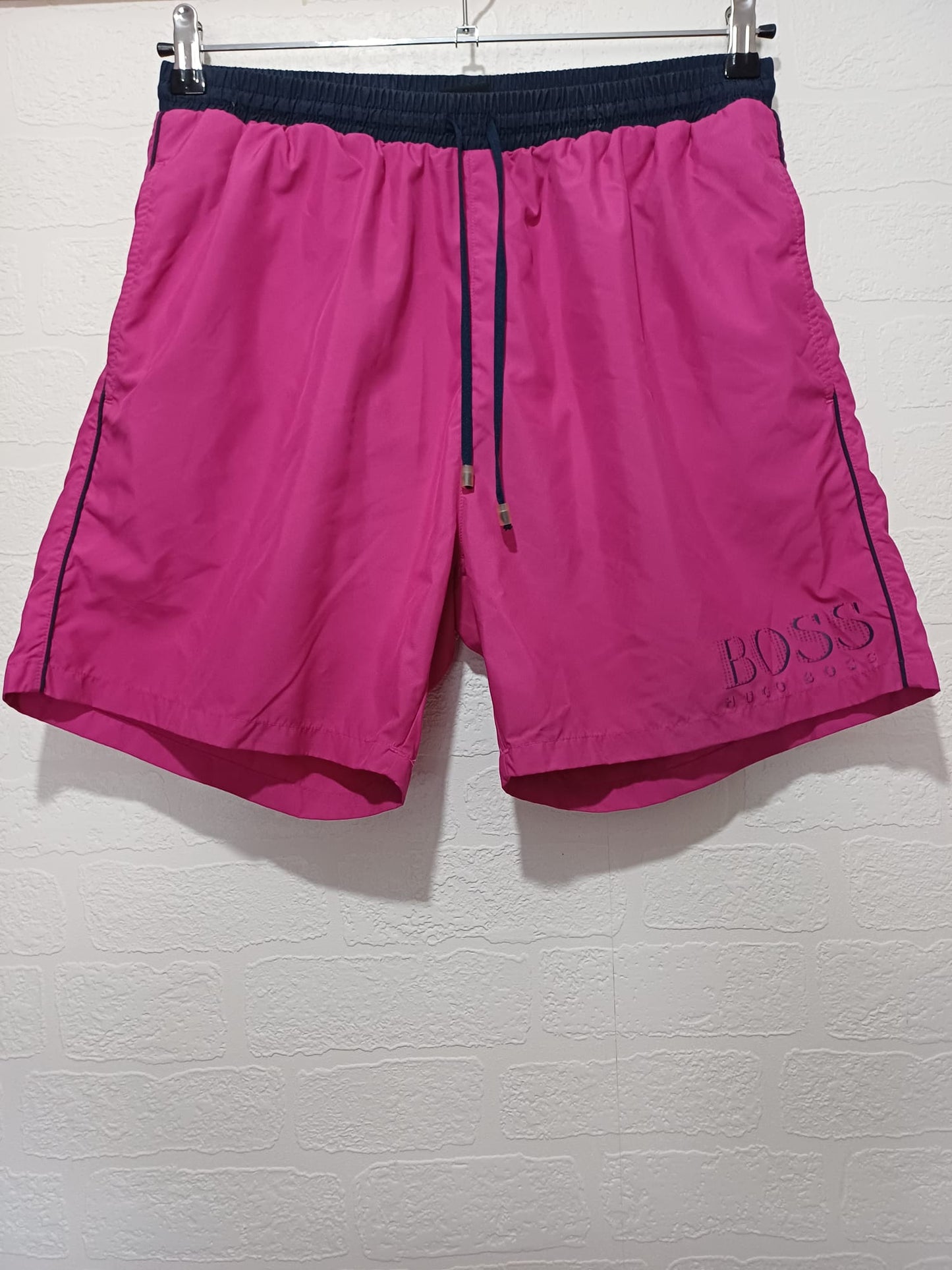 Men's Swim Shorts Hugo Boss Pink Navy Waistband XL Approx. 18" Length - Very Good Condition