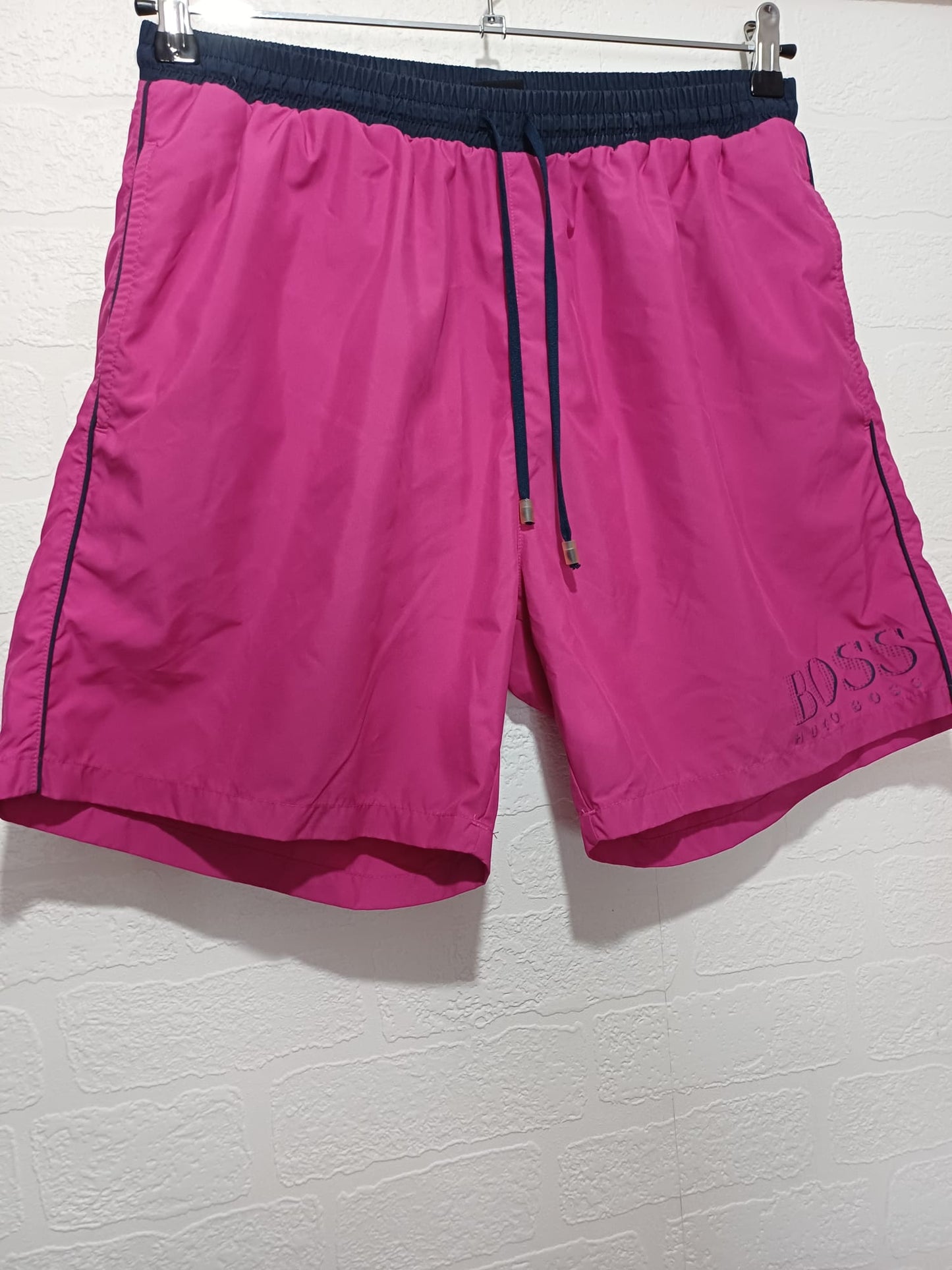 Men's Swim Shorts Hugo Boss Pink Navy Waistband XL Approx. 18" Length - Very Good Condition