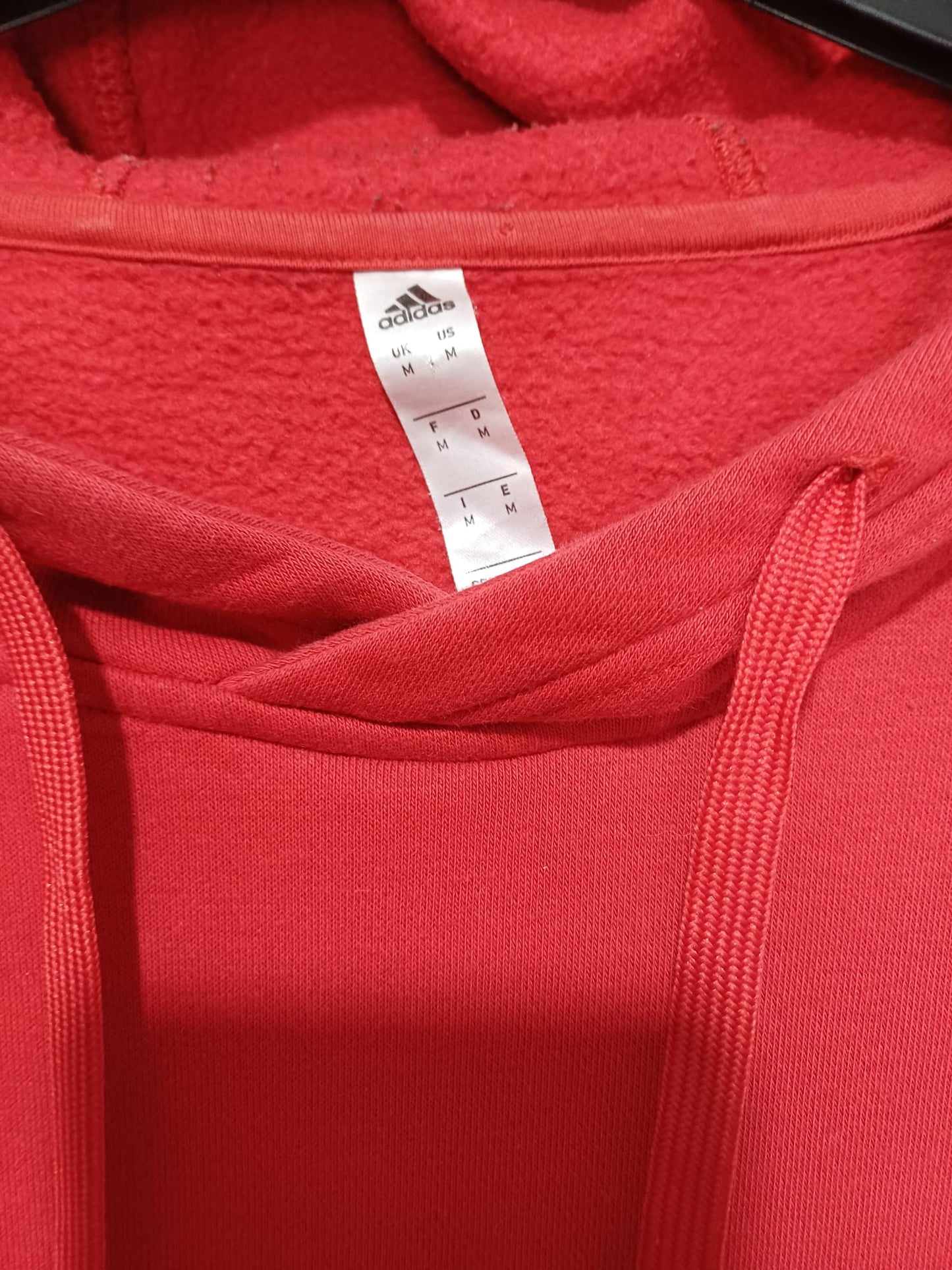 Men's/Women's Pullover Hoodie Adidas Red Embroidered Logo Drawstring Hood Kangaroo Pocket Medium Approx. 22" PTP - Very Good Condition