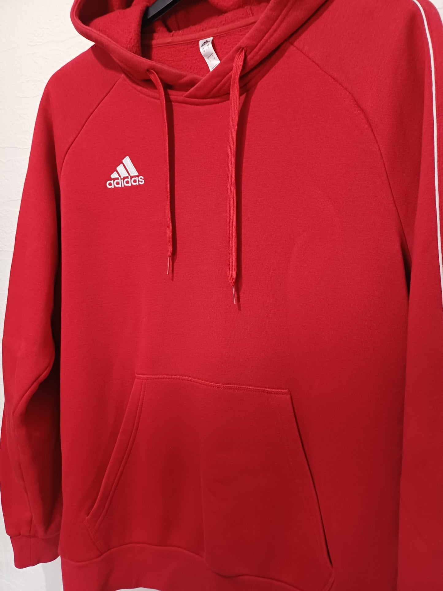 Men's/Women's Pullover Hoodie Adidas Red Embroidered Logo Drawstring Hood Kangaroo Pocket Medium Approx. 22" PTP - Very Good Condition