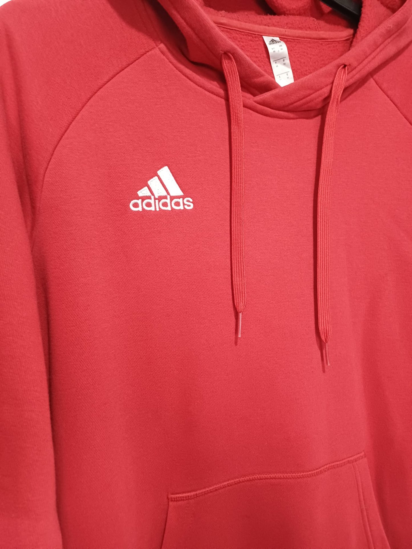 Men's/Women's Pullover Hoodie Adidas Red Embroidered Logo Drawstring Hood Kangaroo Pocket Medium Approx. 22" PTP - Very Good Condition