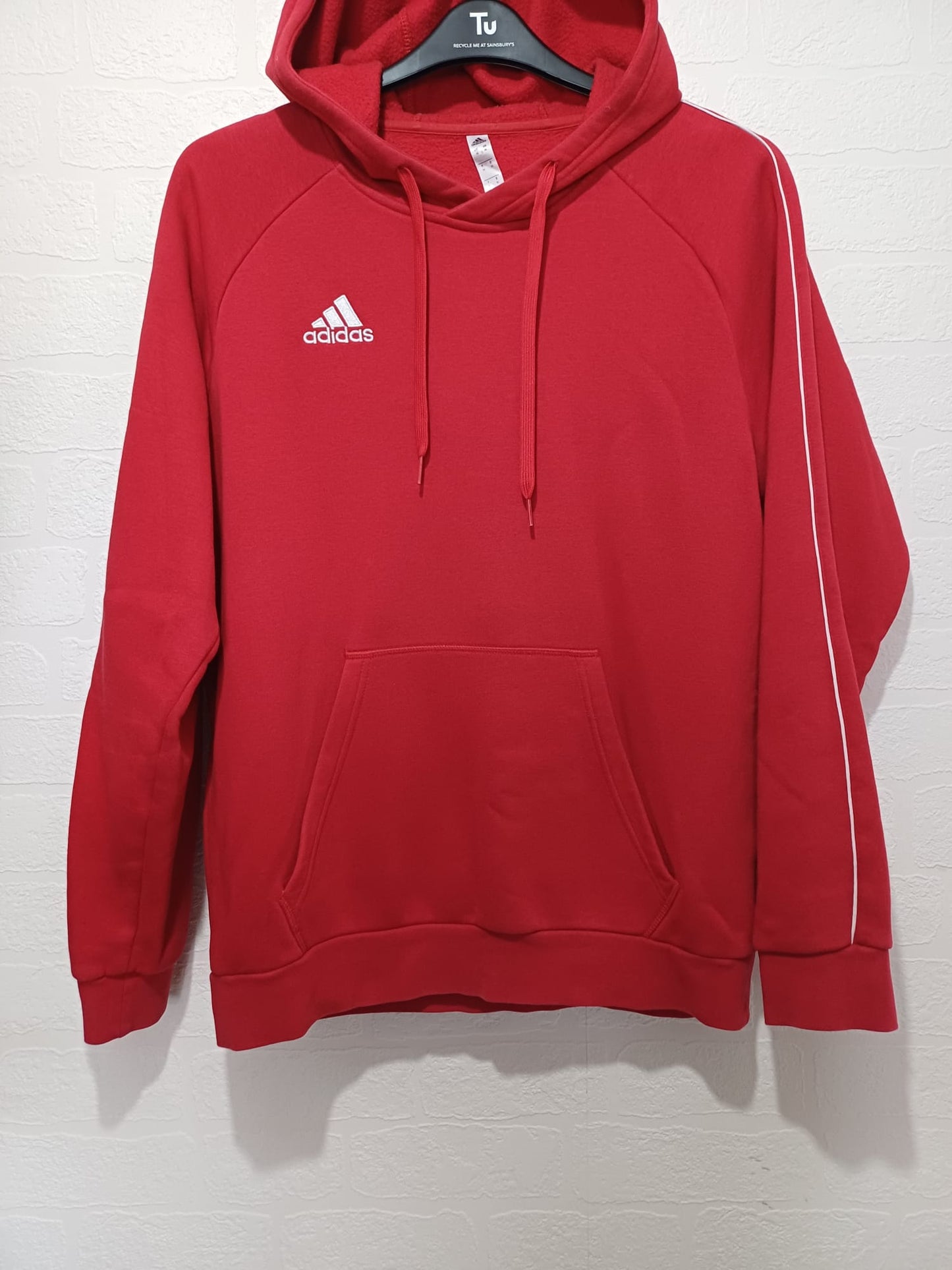Men's/Women's Pullover Hoodie Adidas Red Embroidered Logo Drawstring Hood Kangaroo Pocket Medium Approx. 22" PTP - Very Good Condition
