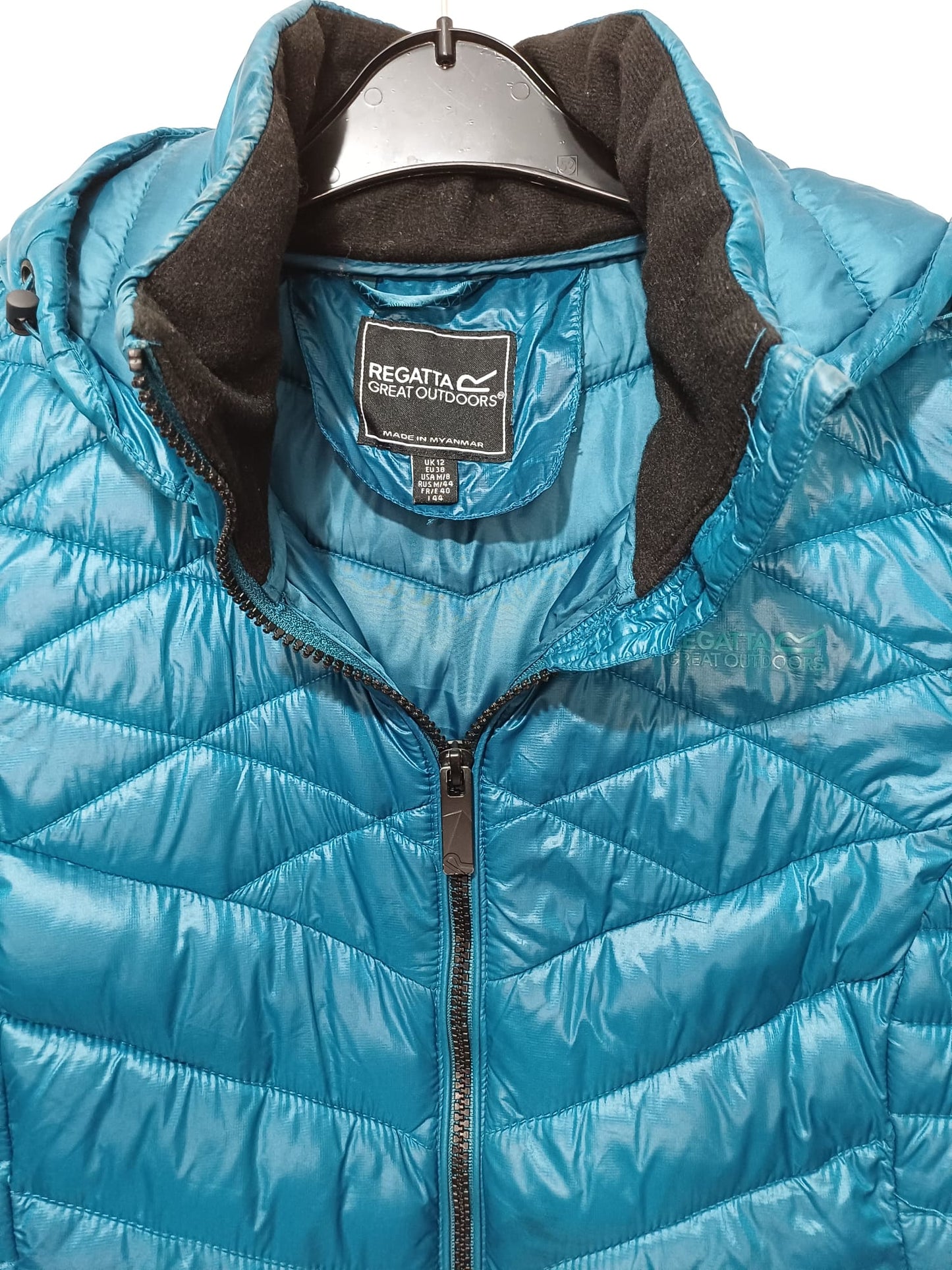 Women's Coat Regatta Great Outdoors Turquoise Hooded Padded Long Size 12 Approx. 19" PTP - Very Good Condition