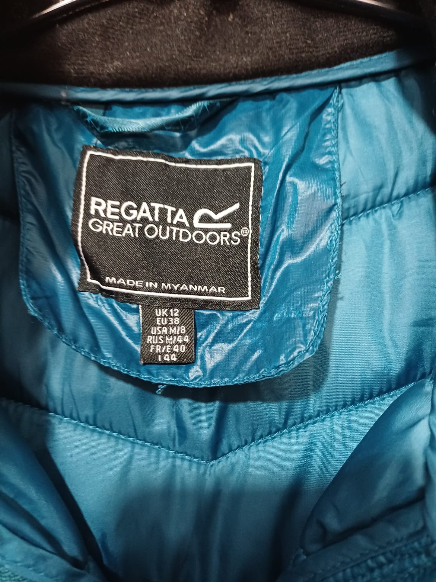 Women's Coat Regatta Great Outdoors Turquoise Hooded Padded Long Size 12 Approx. 19" PTP - Very Good Condition