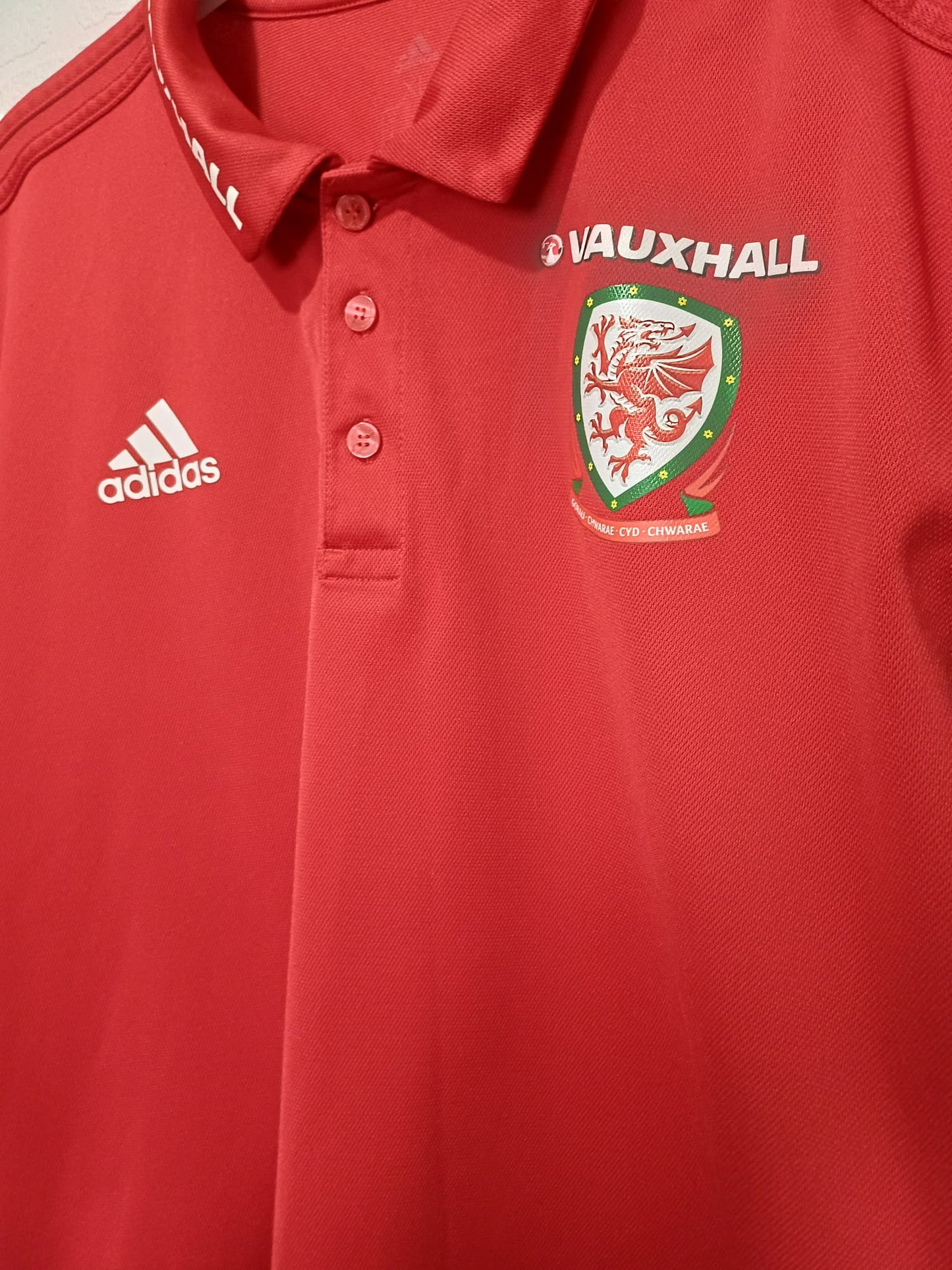 Men's Football Polo Shirt Adidas Wales FA Red & Black Short Sleeve XL Approx. 23" PTP - Very Good Condition