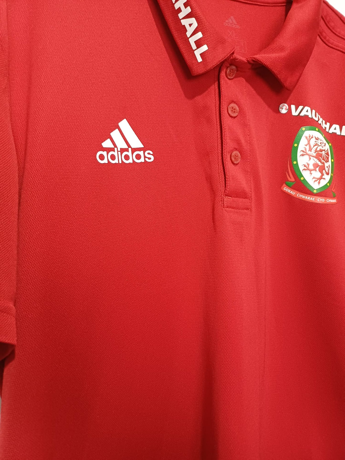 Men's Football Polo Shirt Adidas Wales FA Red & Black Short Sleeve XL Approx. 23" PTP - Very Good Condition