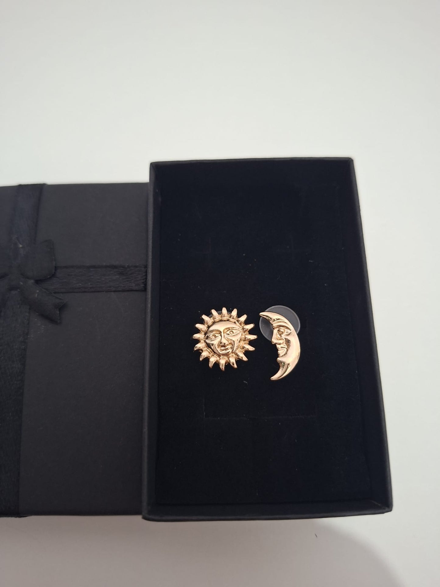 Gold Tone Sun & Moon Stud Earrings Celestial Style Gift Boxed New