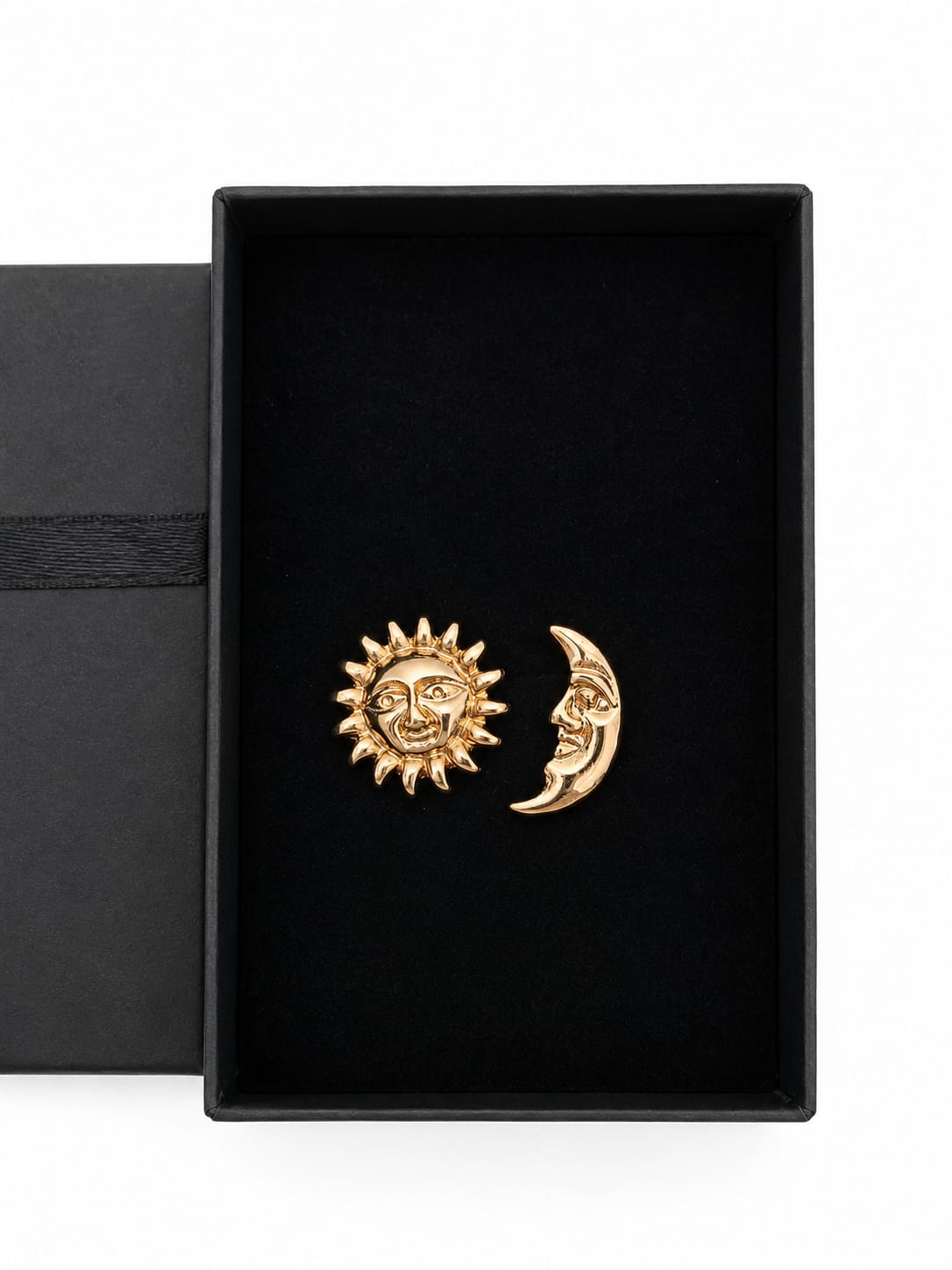 Gold Tone Sun & Moon Stud Earrings Celestial Style Gift Boxed New