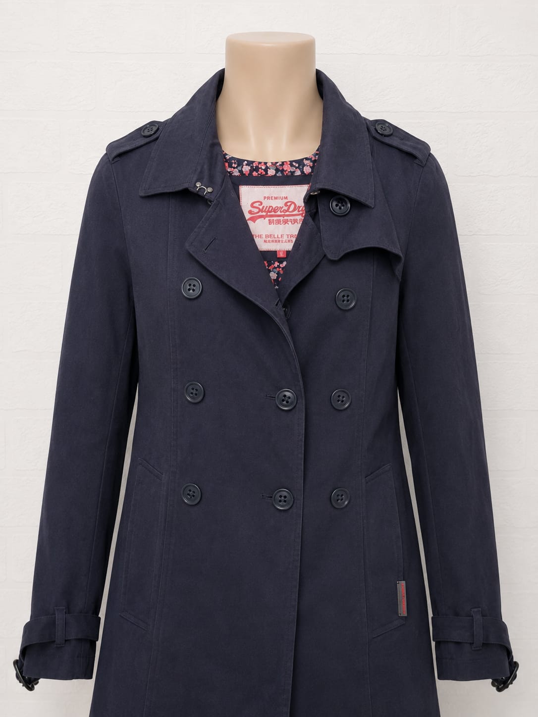 Women's Trench Coat Superdry Navy Blue Double Breasted XL Approx. 20" PTP - Good Condition