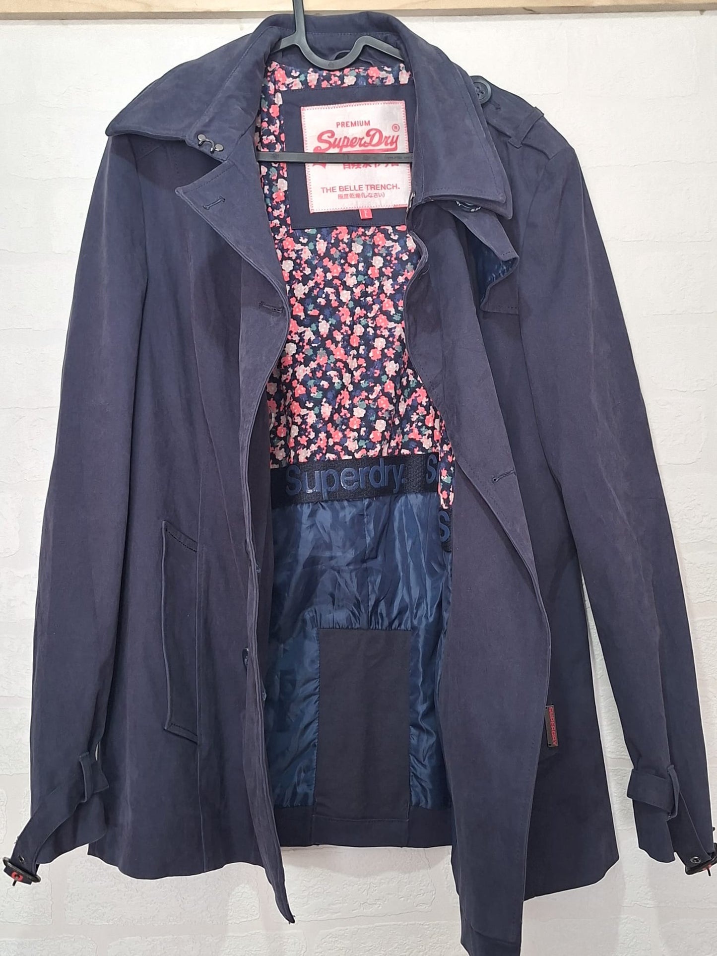 Women's Trench Coat Superdry Navy Blue Double Breasted XL Approx. 20" PTP - Good Condition