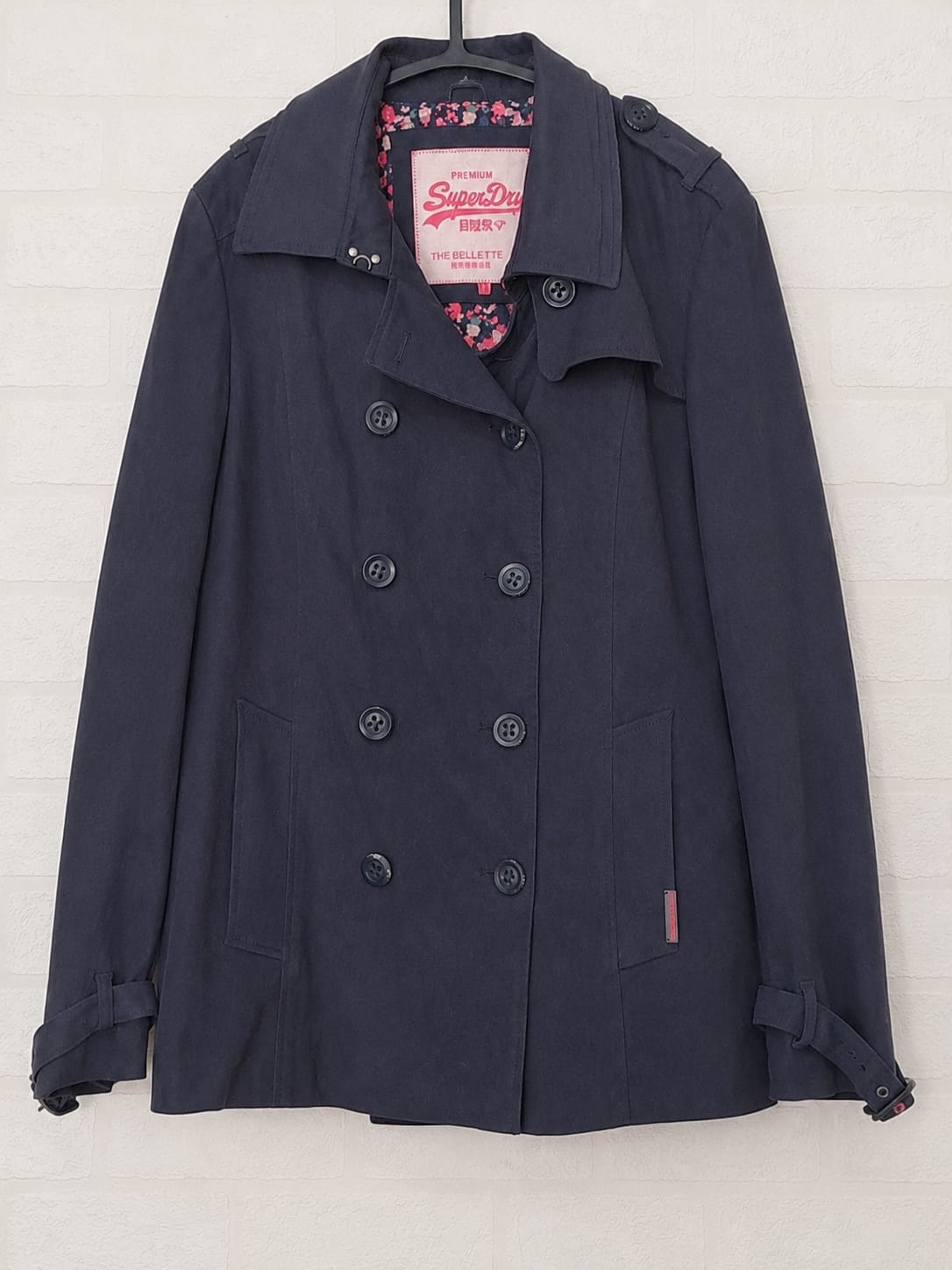 Women's Trench Coat Superdry Navy Blue Double Breasted XL Approx. 20" PTP - Good Condition