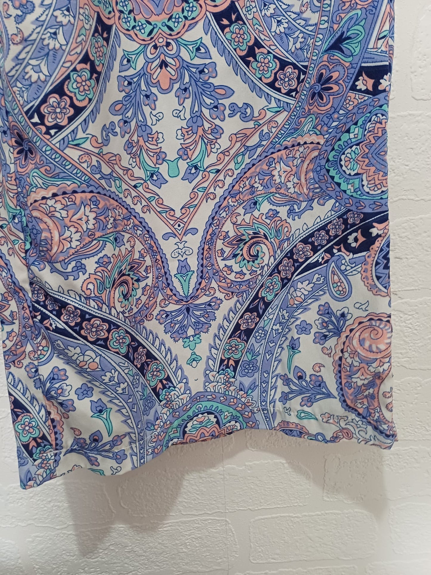 Women's Palazzo Trousers SHEIN Purple Turquoise Peach Paisley Wide Leg High Waist Size L Approx. 26" PTP - Very Good Condition