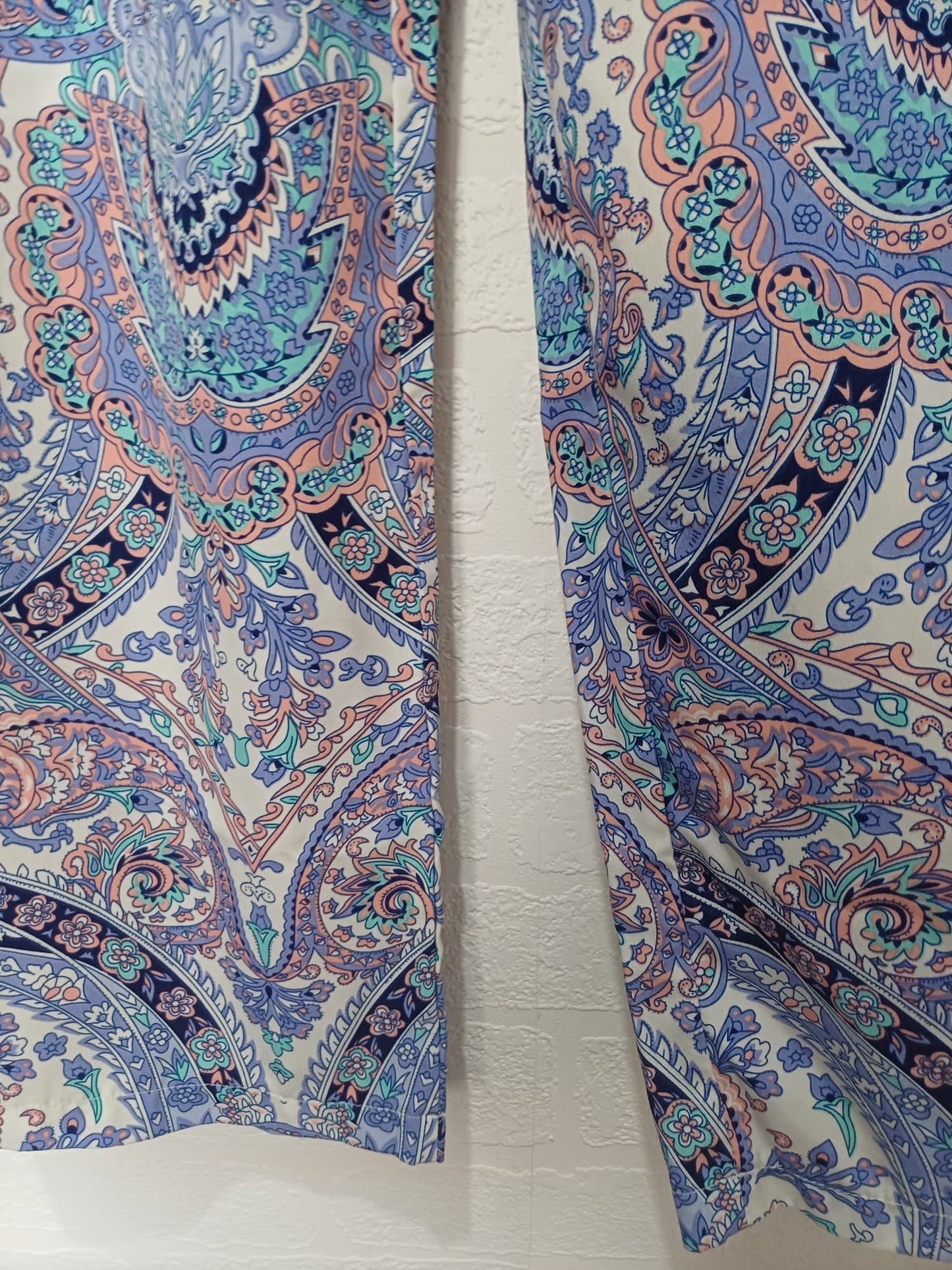 Women's Palazzo Trousers SHEIN Purple Turquoise Peach Paisley Wide Leg High Waist Size L Approx. 26" PTP - Very Good Condition