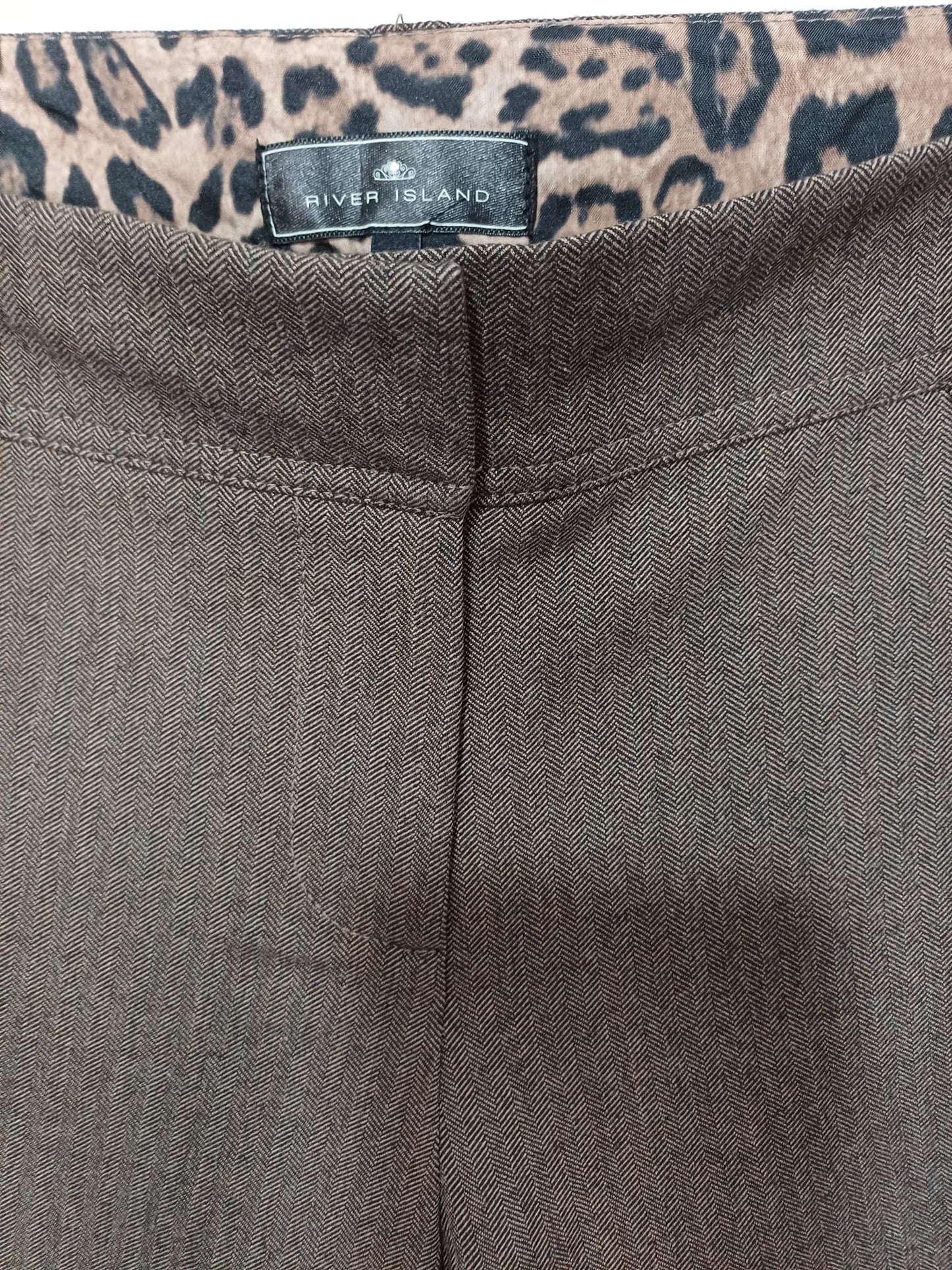 Women's Herringbone Stirrup Trousers River Island Grey Smart Tailored Size 12 W34 L29 - Very Good Condition