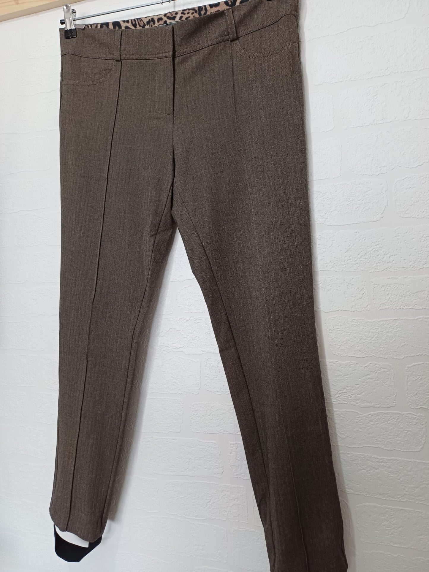 Women's Herringbone Stirrup Trousers River Island Grey Smart Tailored Size 12 W34 L29 - Very Good Condition
