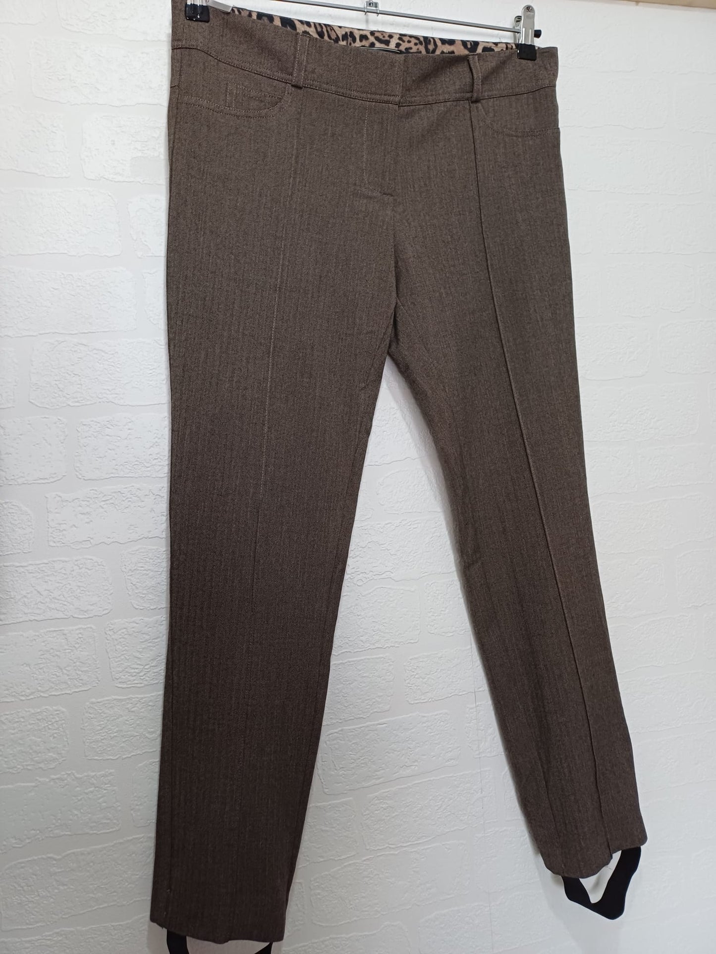 Women's Herringbone Stirrup Trousers River Island Grey Smart Tailored Size 12 W34 L29 - Very Good Condition