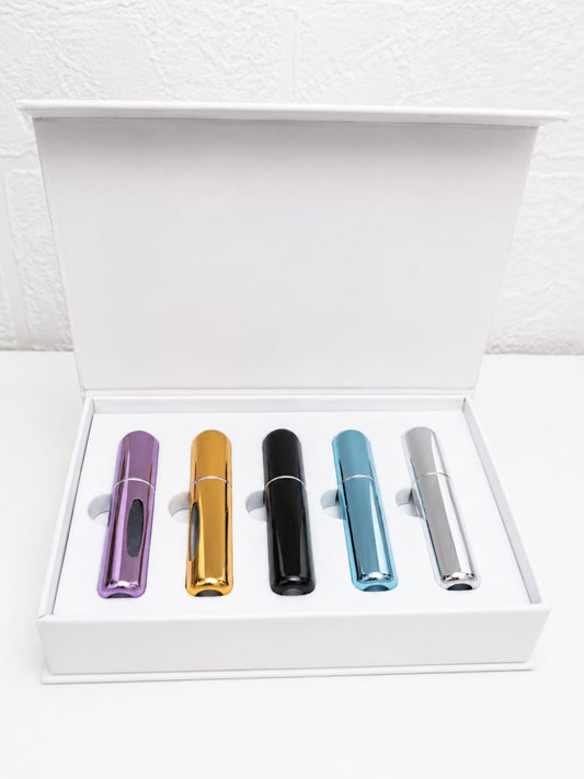 Smootic 5pc Refillable Perfume Atomiser Travel Spray Bottle Gift Set - New (Box Has Minor Dents)