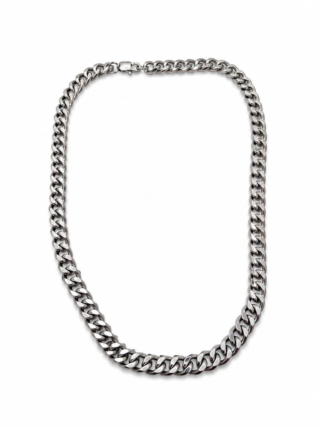 Cuban Curb Chain Necklace Silver Tone 51cm 7.5mm Lobster Clasp Unisex Gift Box New