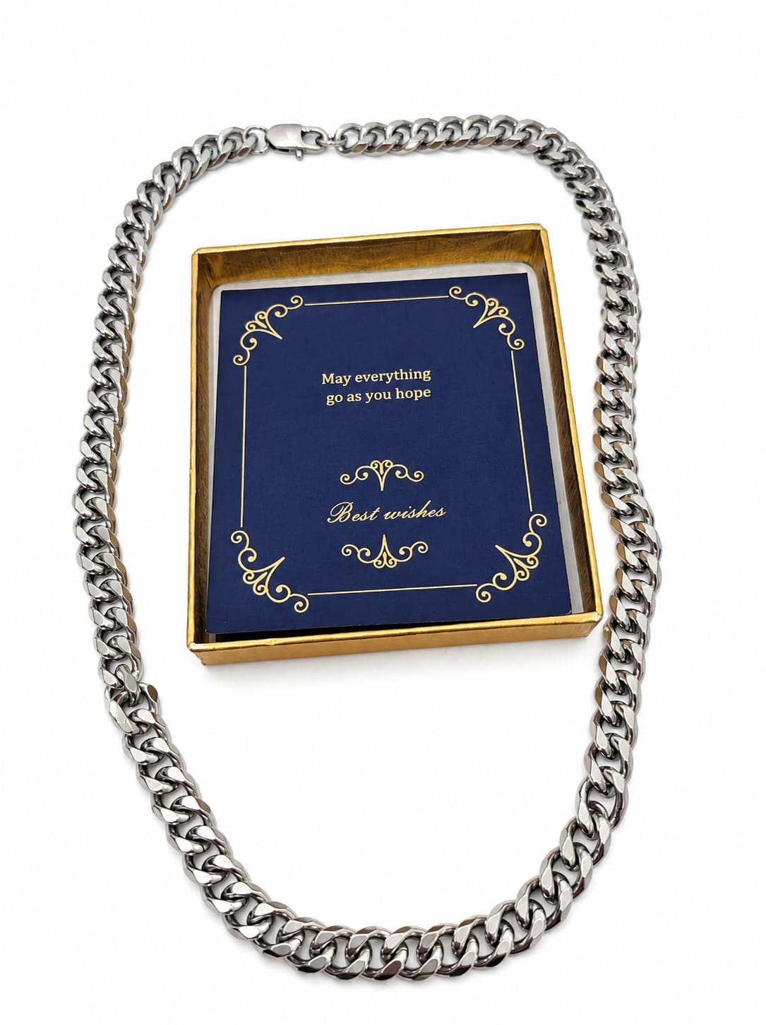Cuban Curb Chain Necklace Silver Tone 51cm 7.5mm Lobster Clasp Unisex Gift Box New