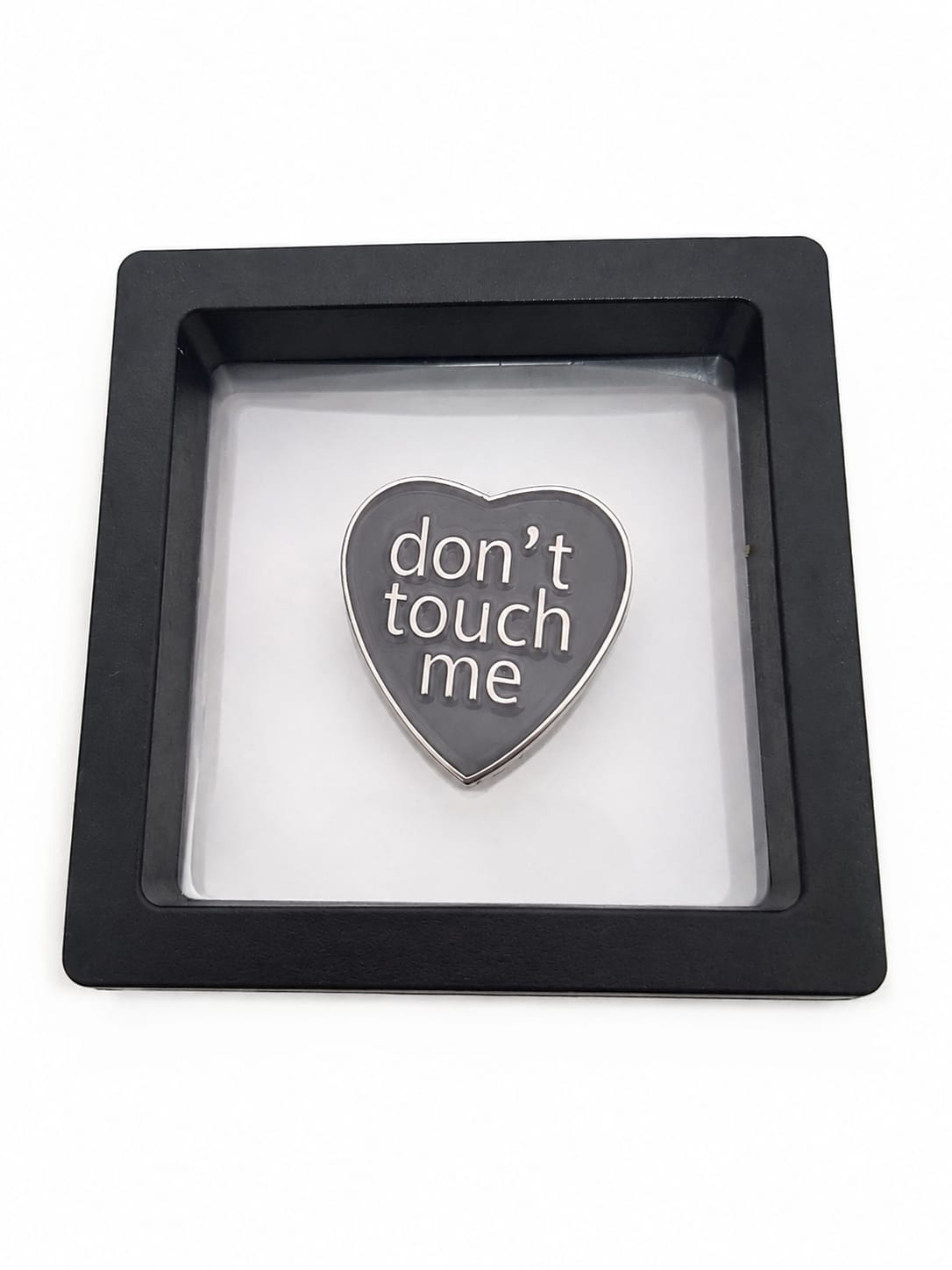 Don't Touch Me Heart Enamel Pin Badge Silver & Black - New