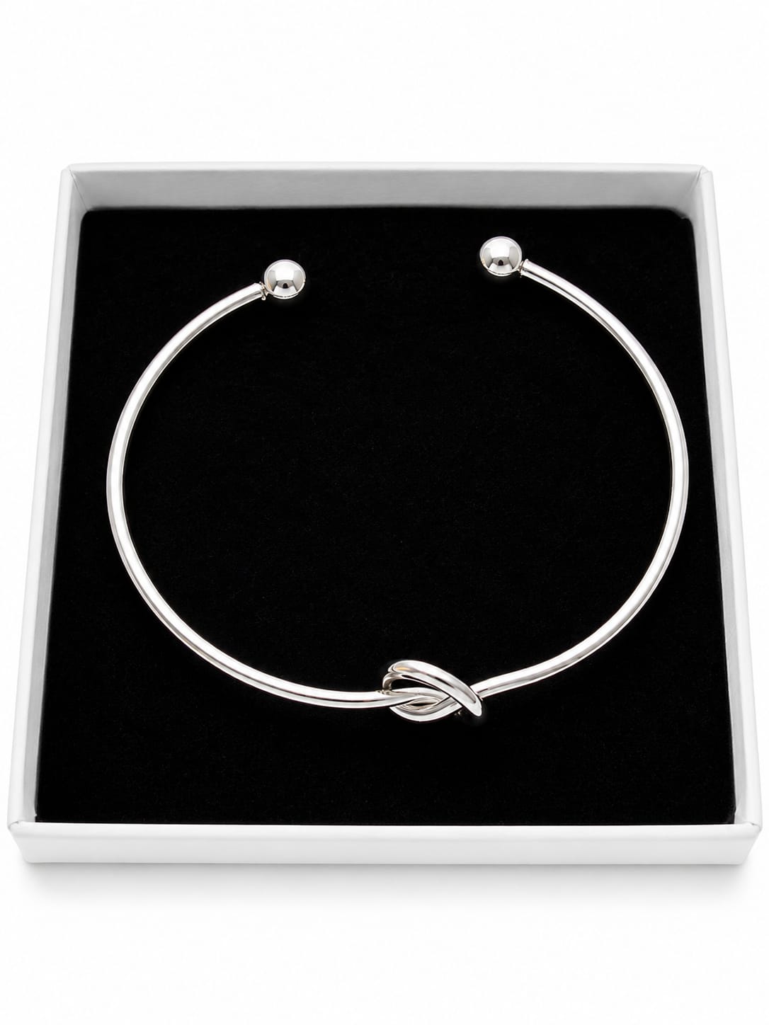 Stainless Steel Open Cuff Bangle Knot Design Silver Tone Presentation Box New